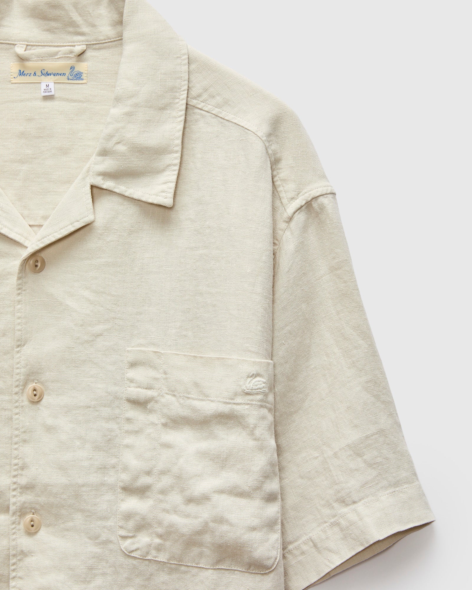 Linen Bowling Short Sleeve Shirt in Light Stone - Image 6