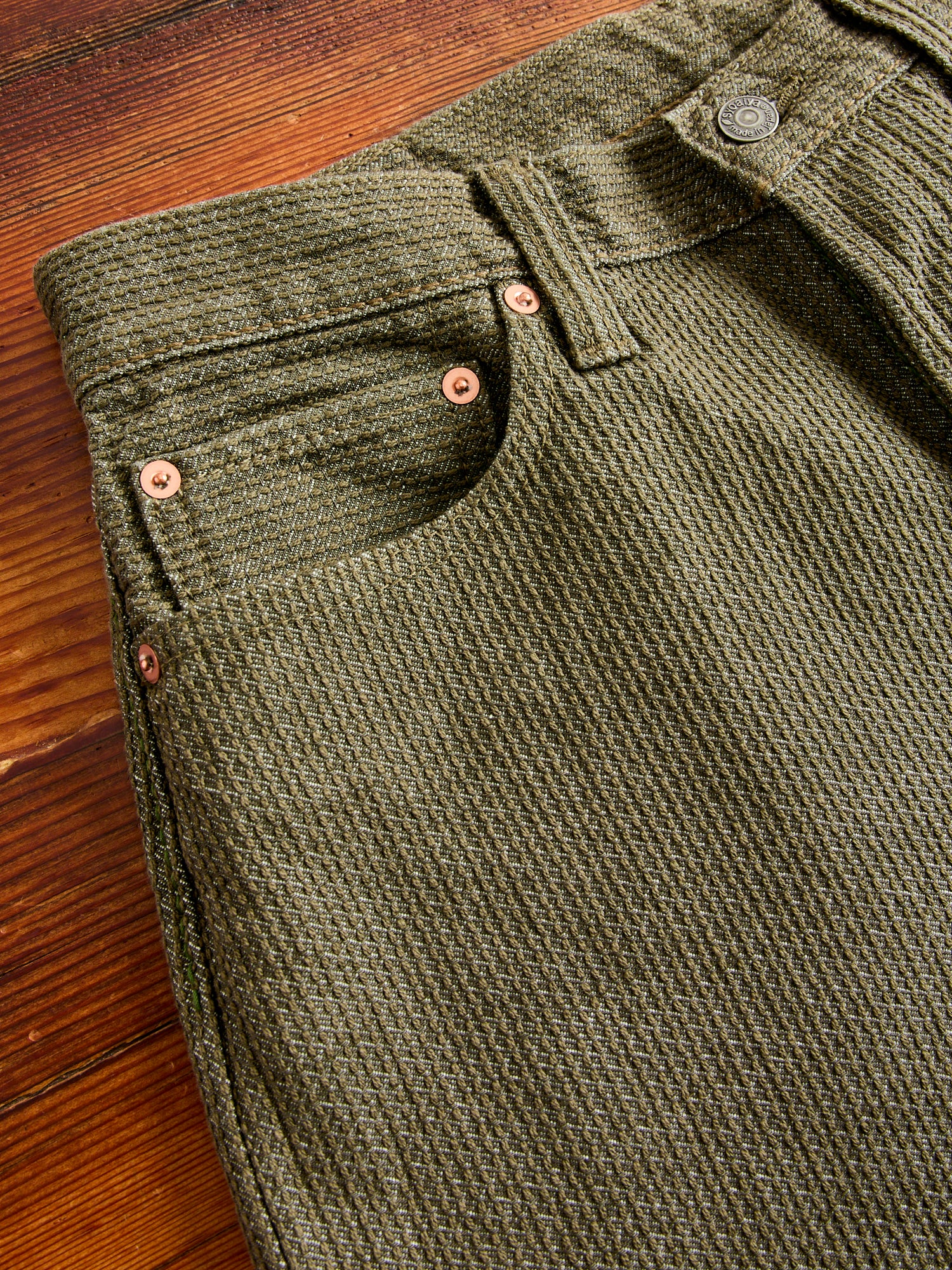 1170-2-OLV Olive Sashiko Denim - Relaxed Tapered Fit - Image 5
