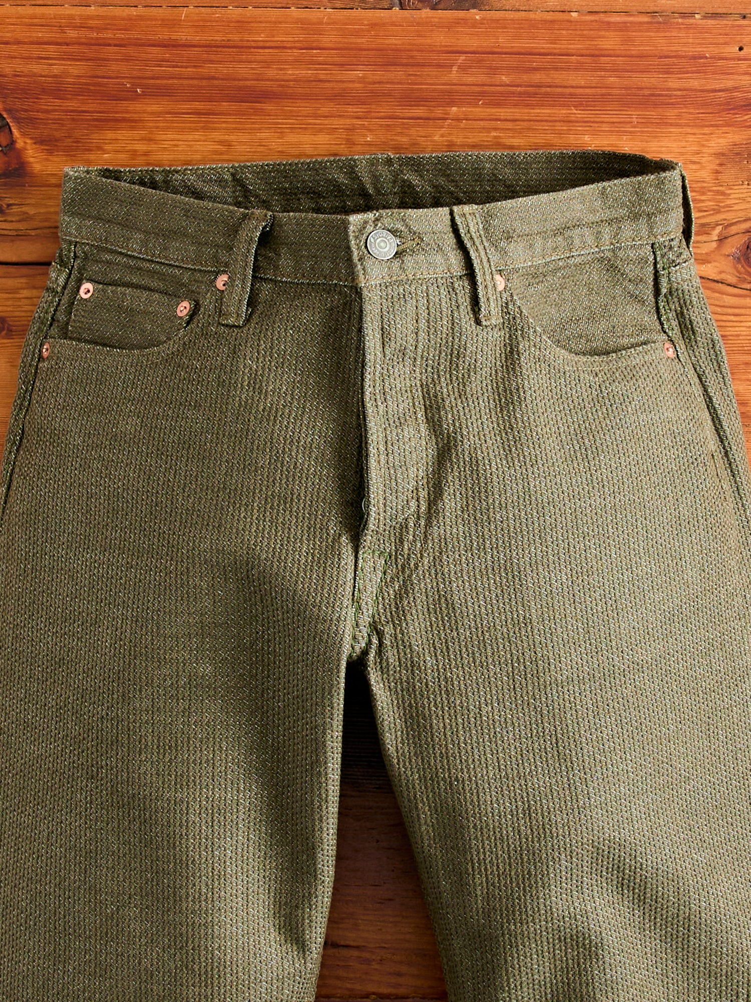 1170-1-OLV Olive Sashiko Denim - Regular Straight Fit - Image 4
