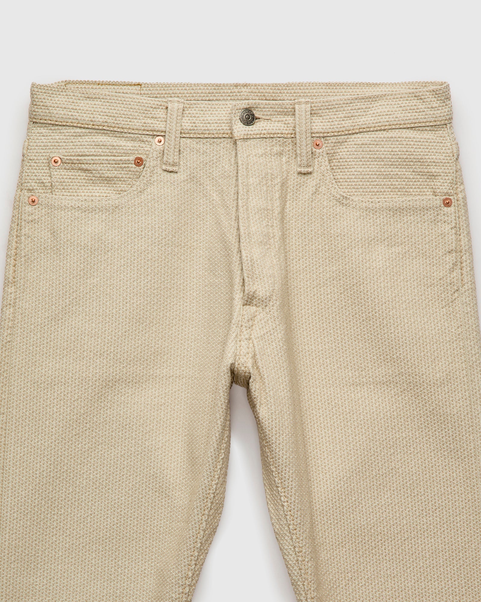 1177-IV Ivory x Beige Sashiko Denim - Relaxed Tapered Fit - Image 5