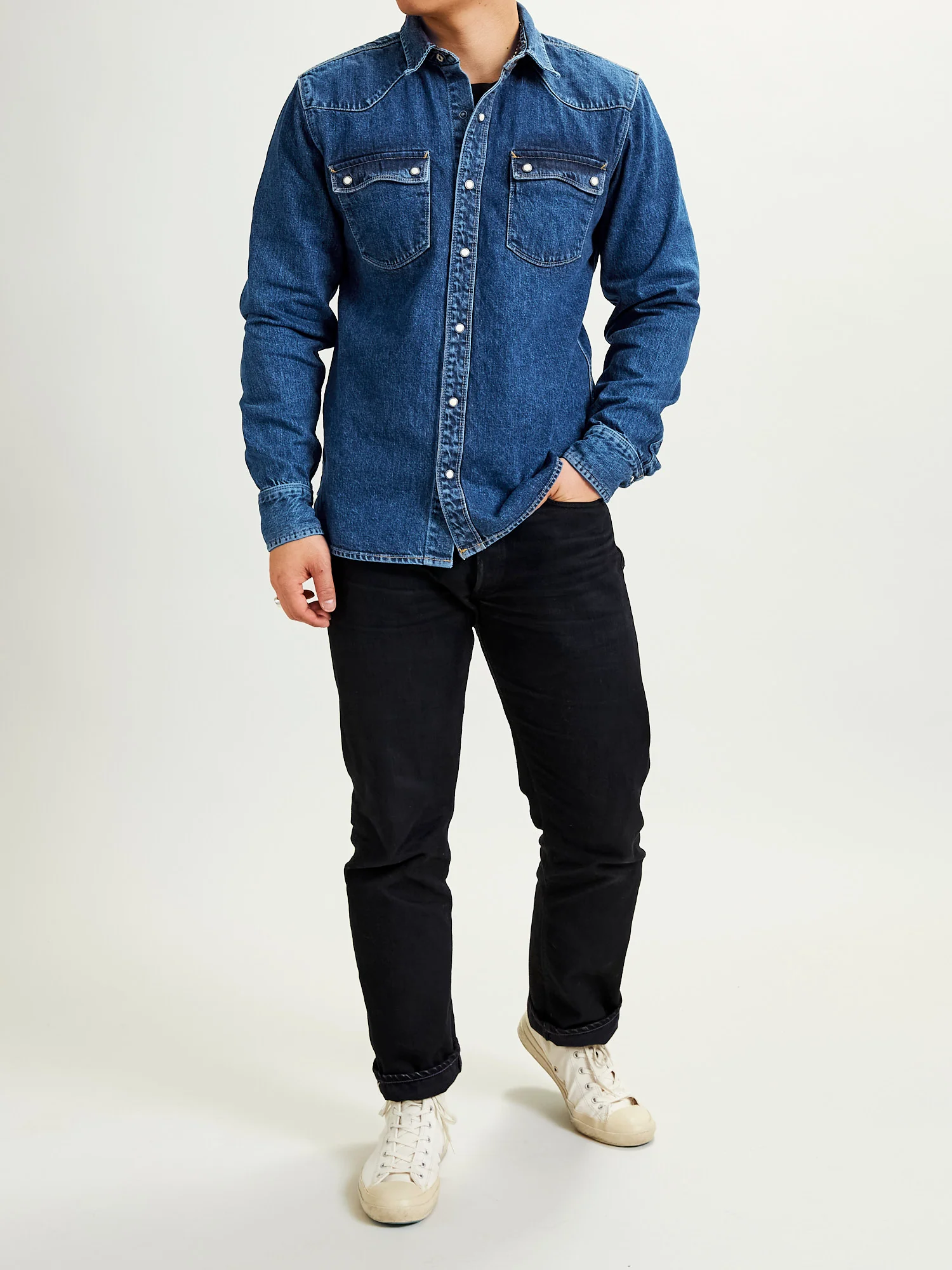 11oz Selvedge Western Shirt in Washed Indigo - Image 11