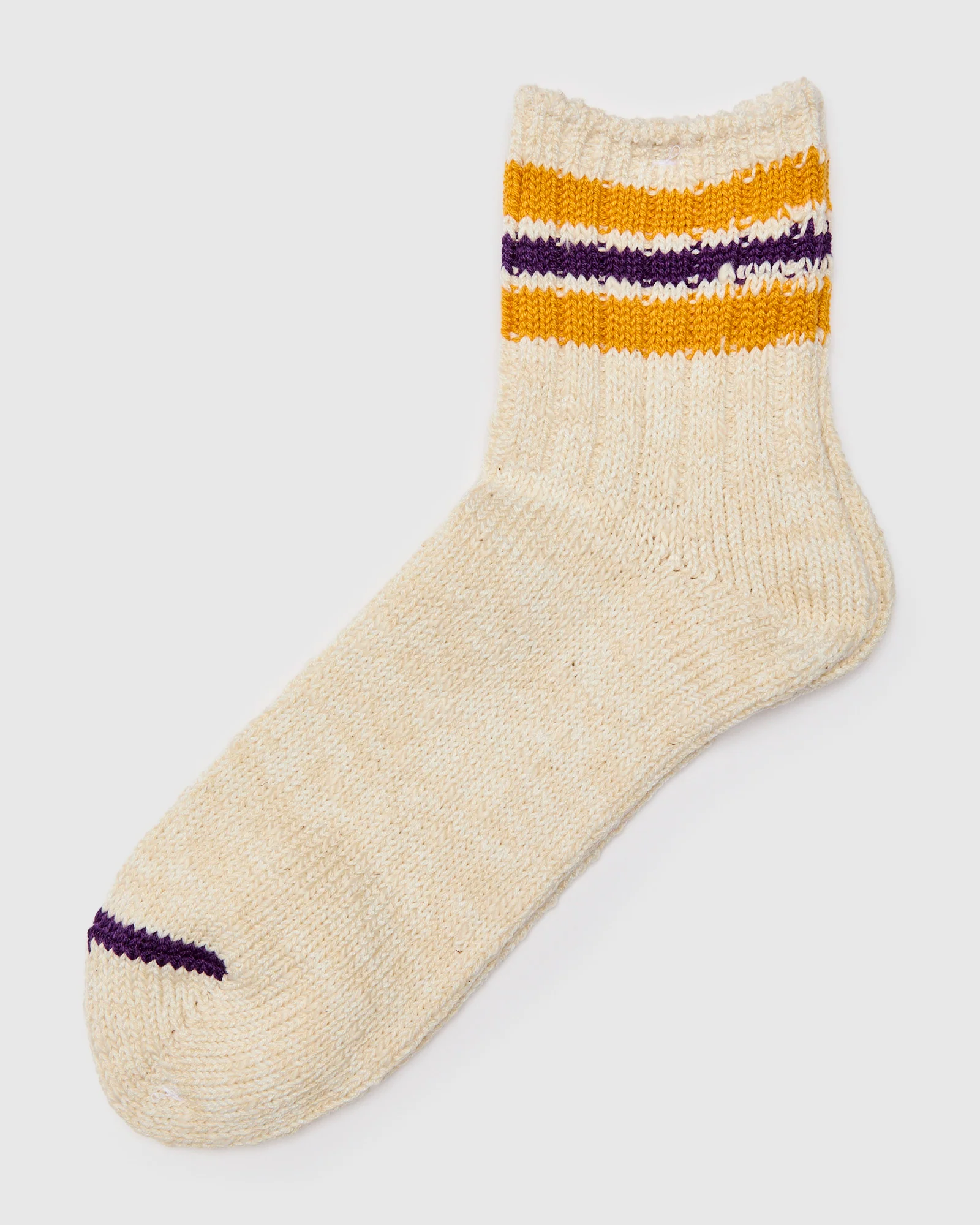 3 Line Quarter Length Sock in Yellow Purple - Image 2