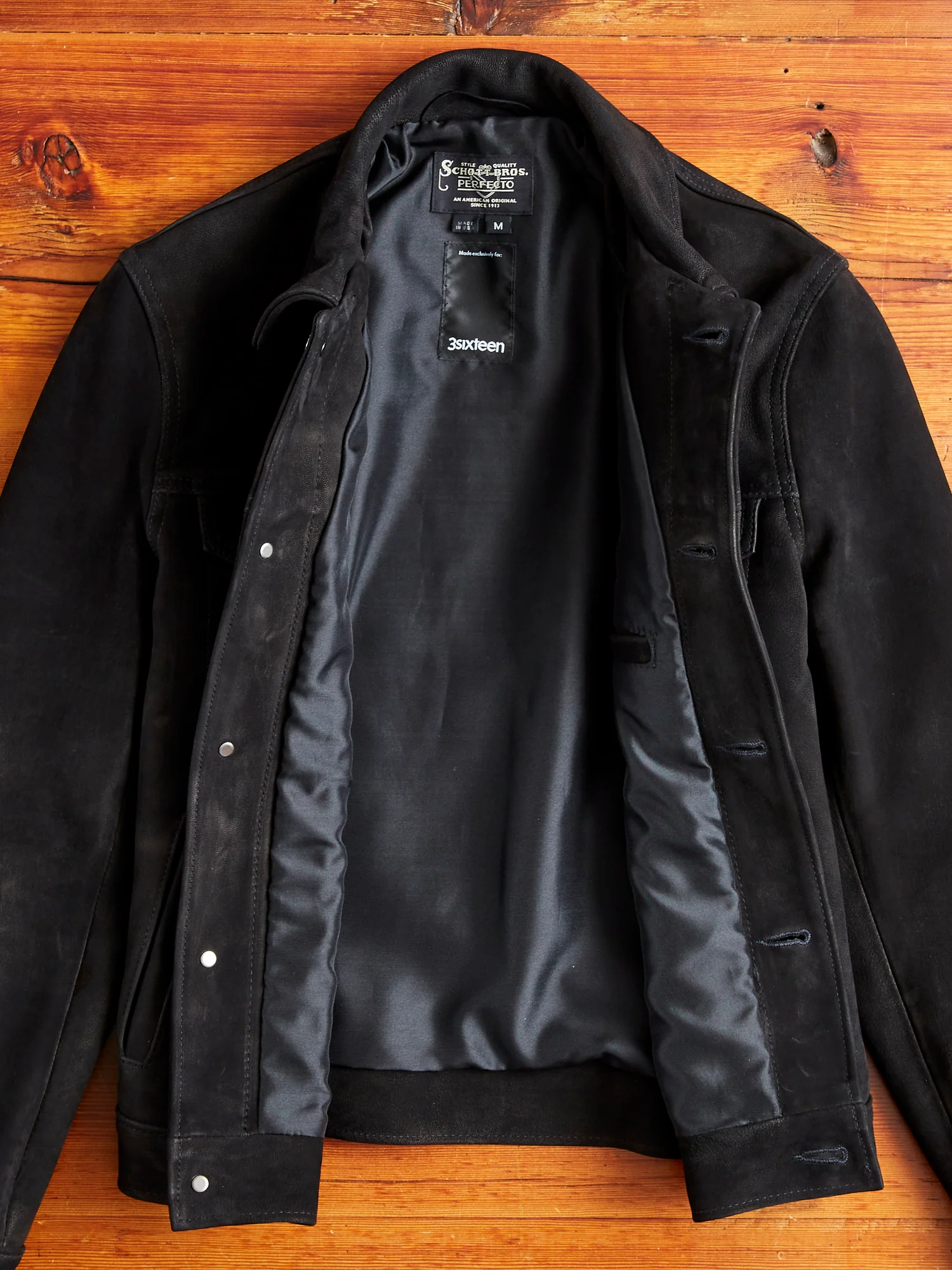 "3sixteen x Schott NYC" Goatskin Type-3 Leather Jacket in Black - Image 8