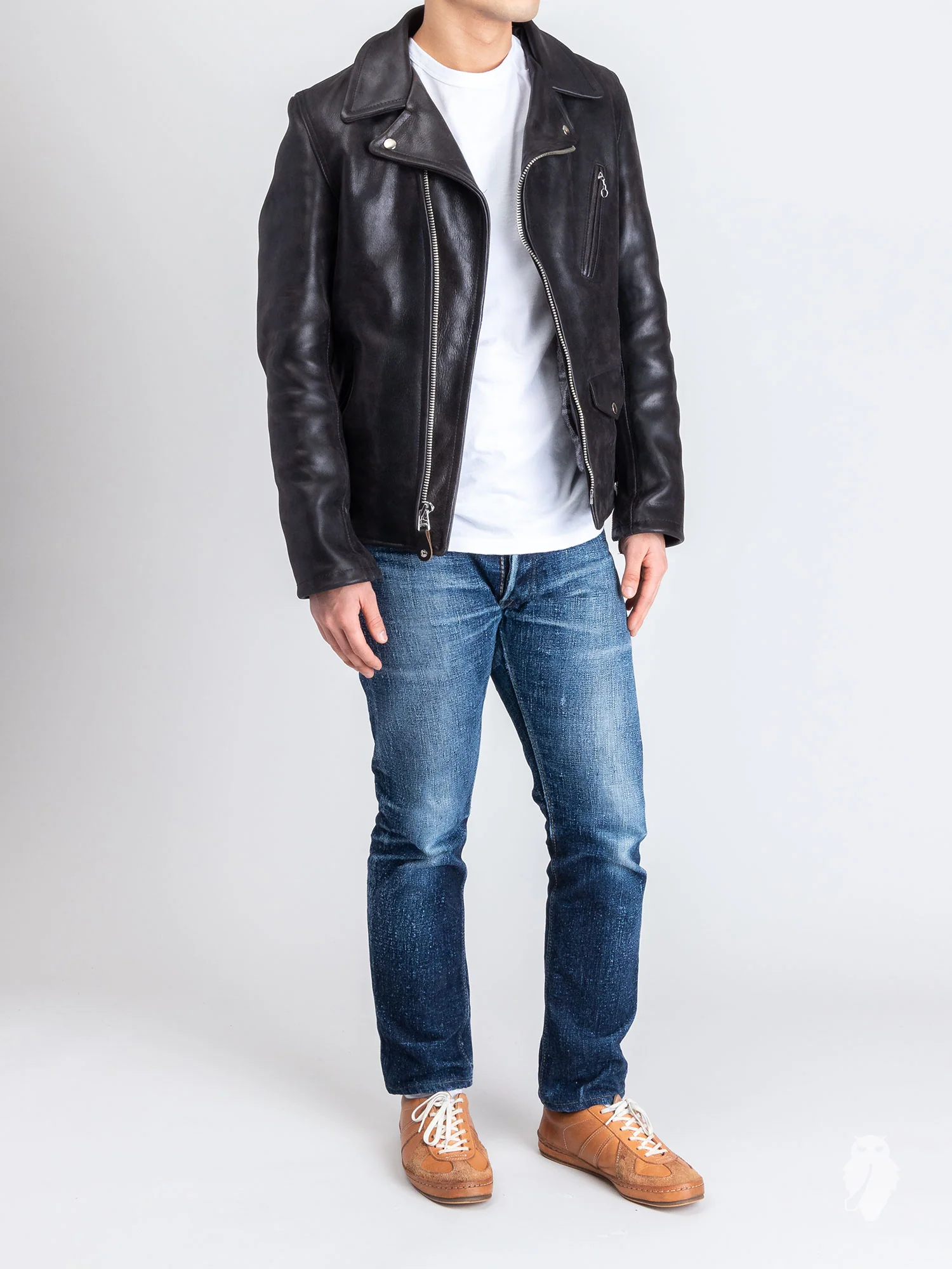 "3sixteen x Schott NYC" Perfecto Leather Jacket in Black - Image 11