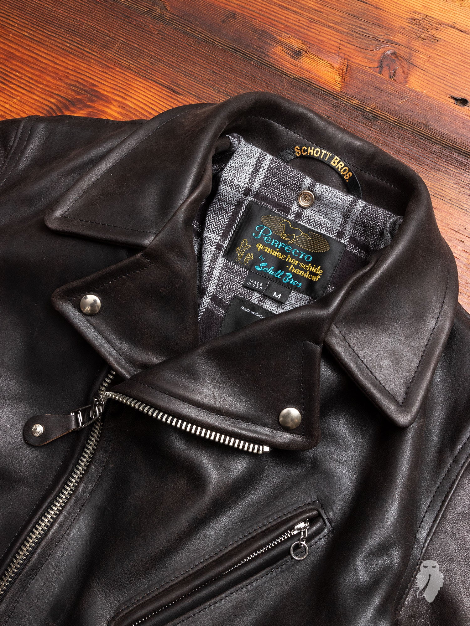 "3sixteen x Schott NYC" Perfecto Leather Jacket in Black - Image 3