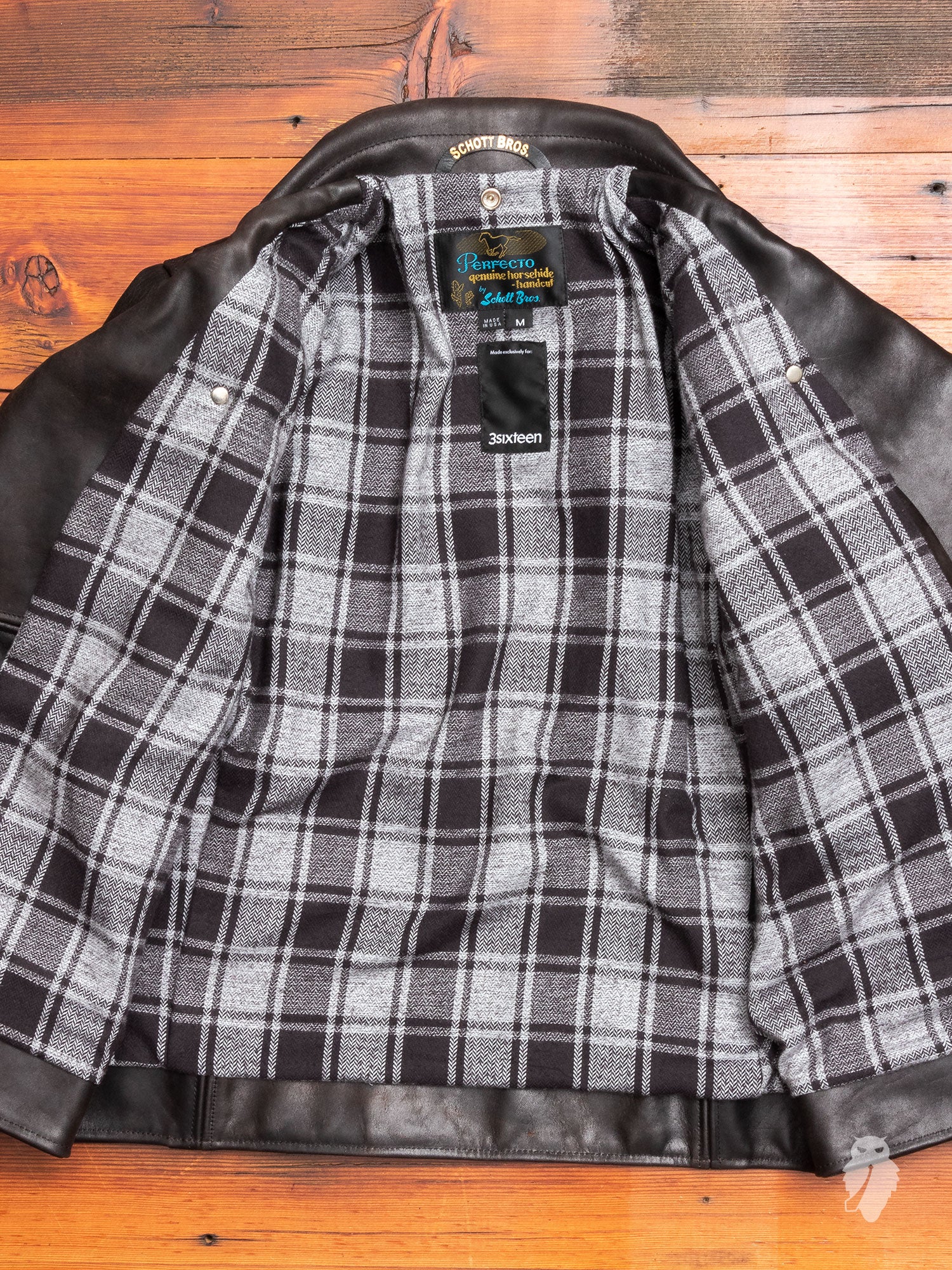 "3sixteen x Schott NYC" Perfecto Leather Jacket in Black - Image 8
