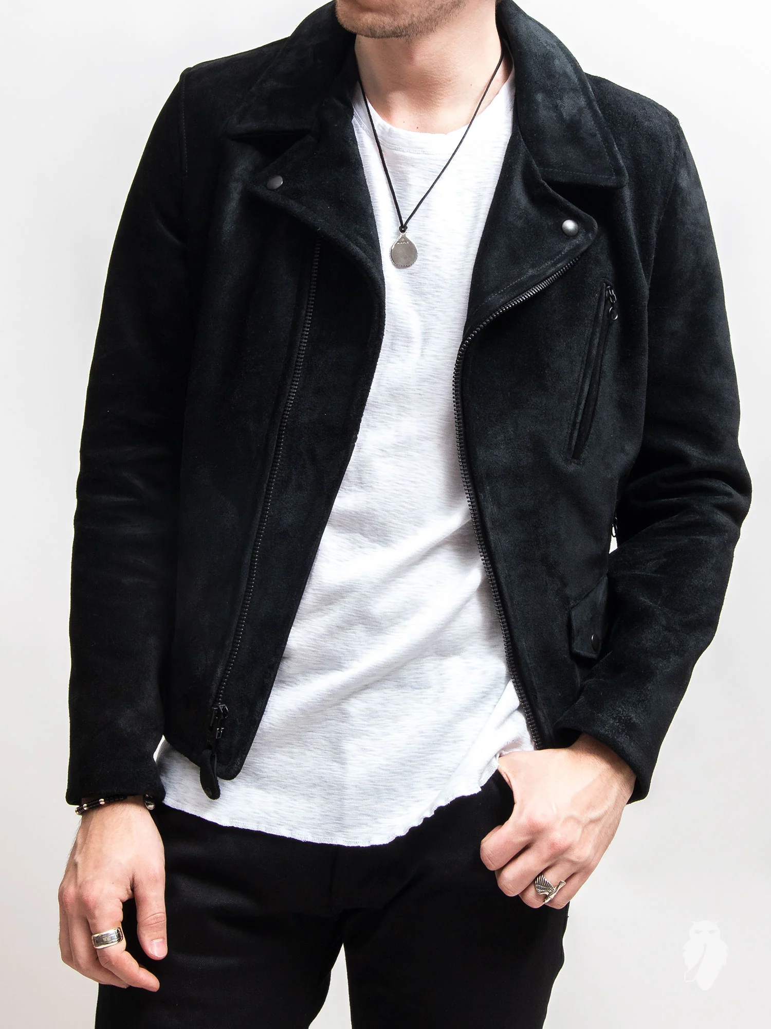 "3sixteen x Schott NYC" Perfecto Leather Jacket in Black Rough-Out - Image 2