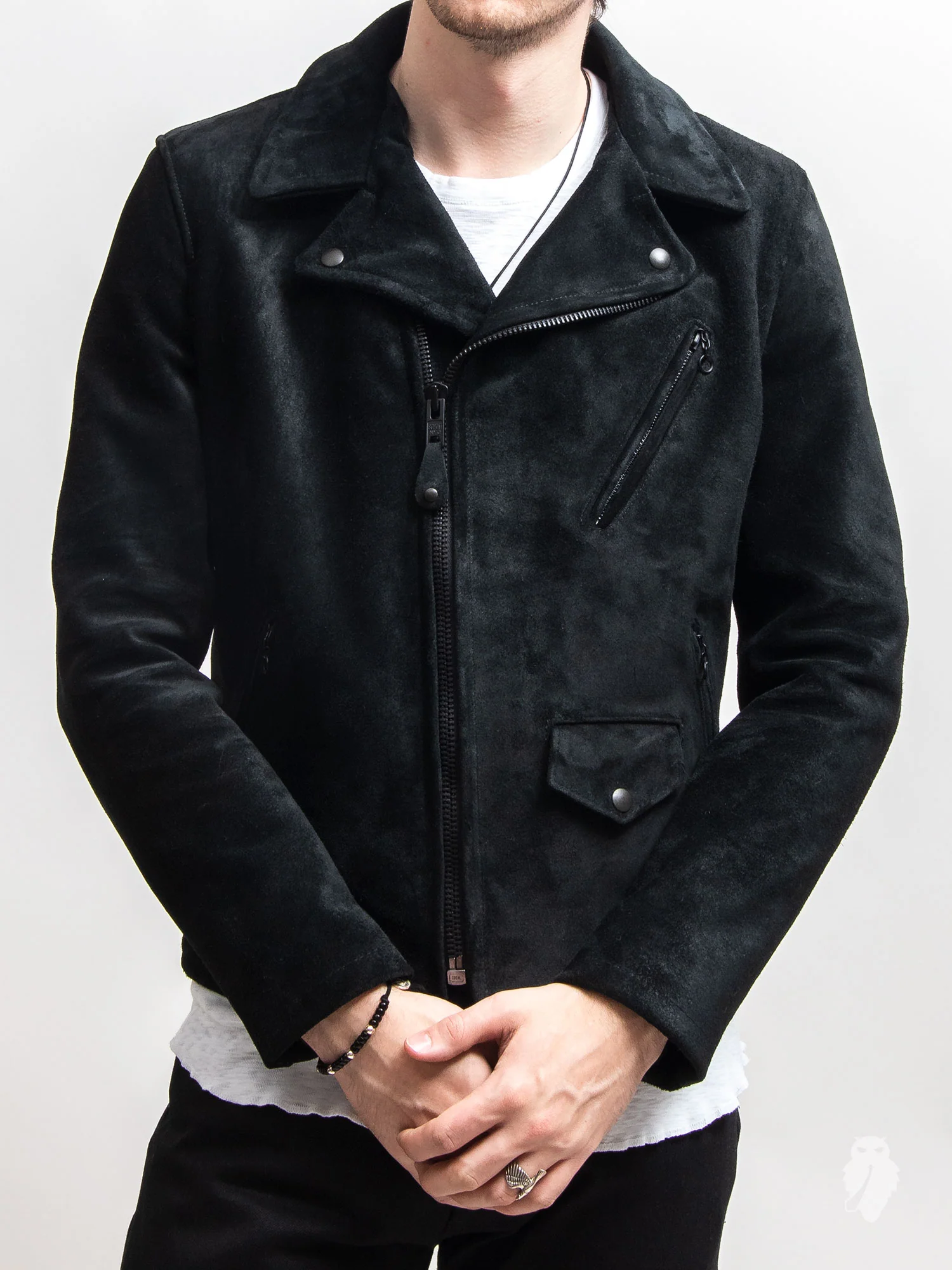 "3sixteen x Schott NYC" Perfecto Leather Jacket in Black Rough-Out - Image 3