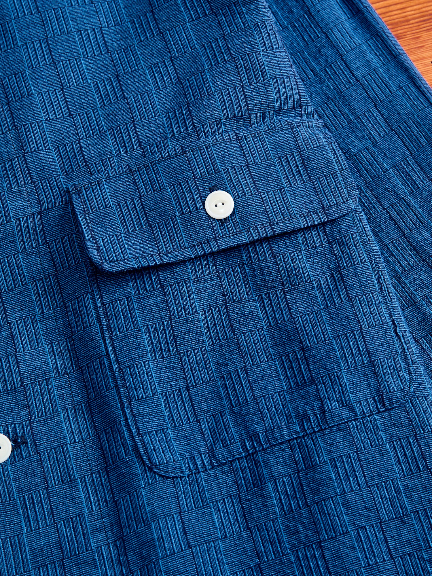 "Awa-Ai" Long Sleeve Shirt in Indigo Shijira Basketweave - Image 4