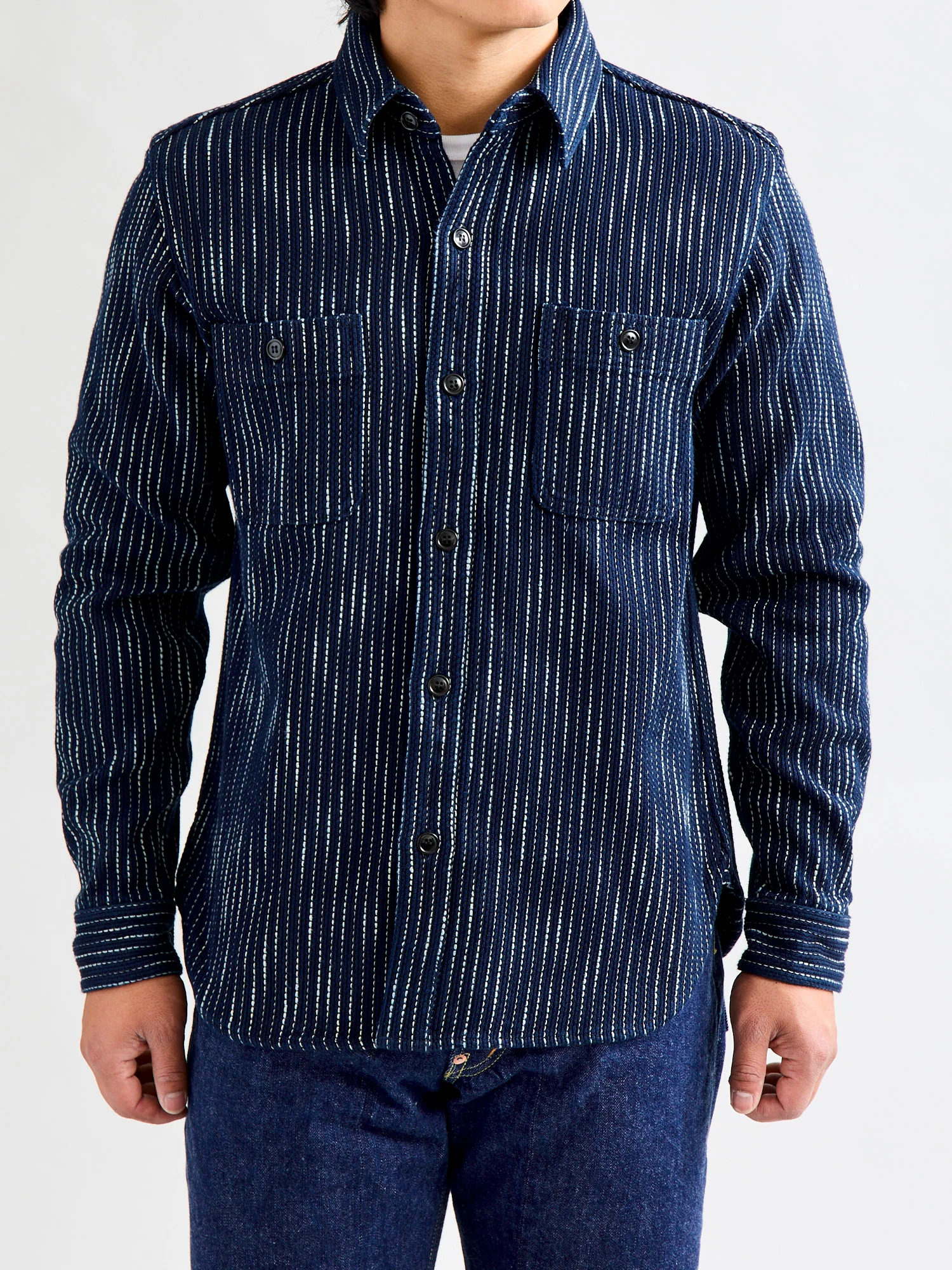 5709 "Rain Kasuri" Work Shirt in Indigo Sashiko - Image 2