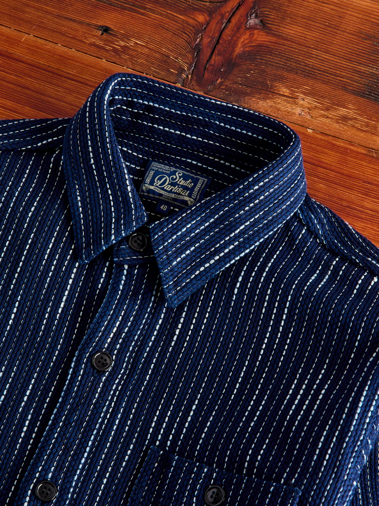 5709 "Rain Kasuri" Work Shirt in Indigo Sashiko - Image 3