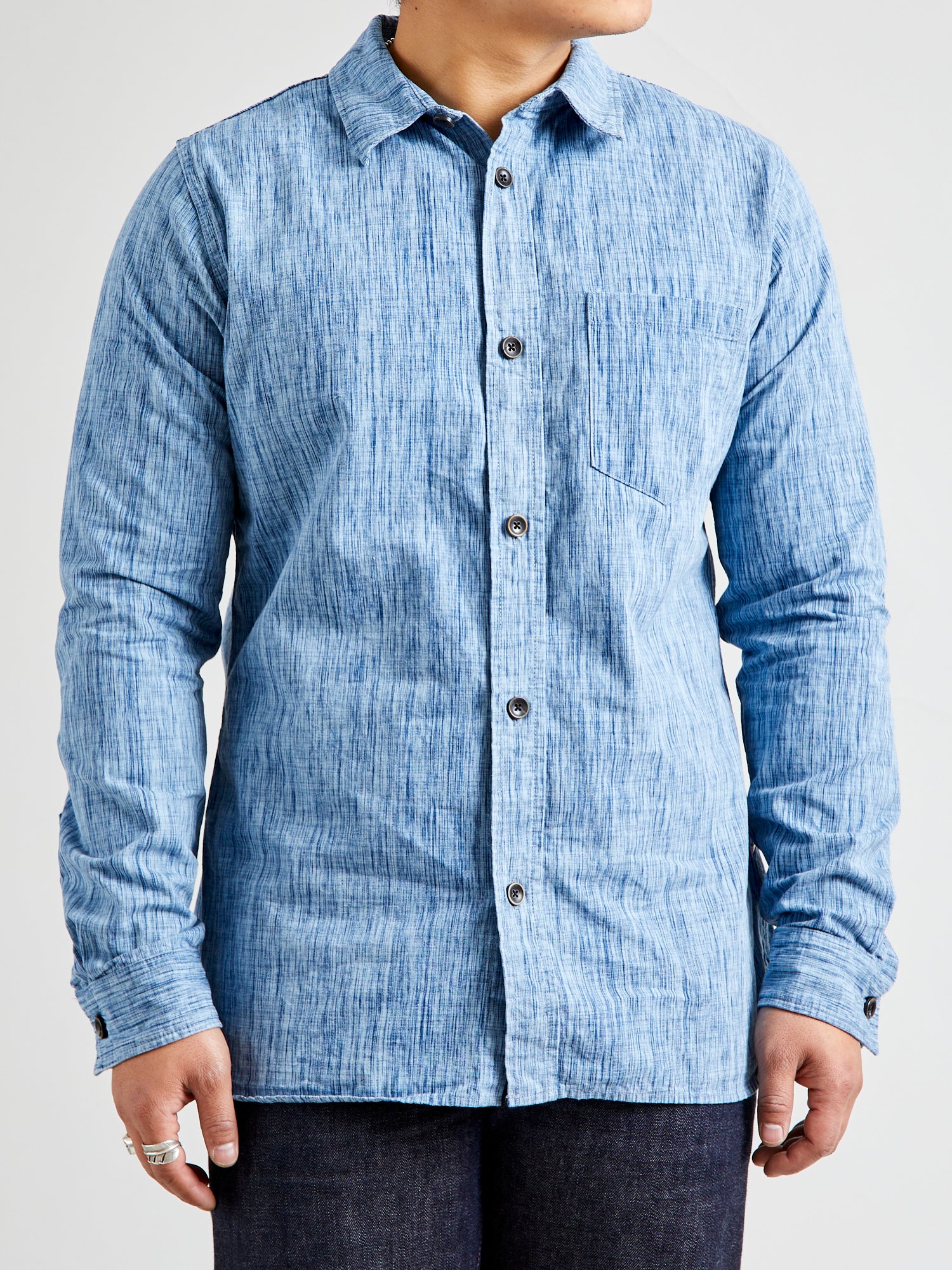 6oz Kasuri Chambray Button-Up Shirt in Indigo - Image 2