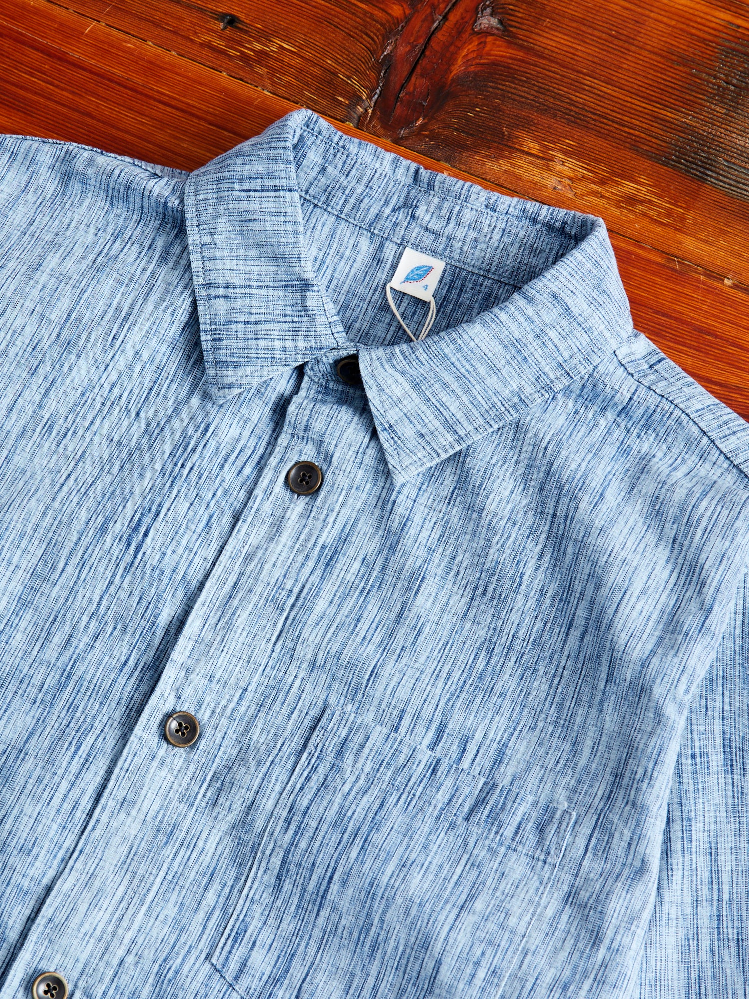 6oz Kasuri Chambray Button-Up Shirt in Indigo - Image 3