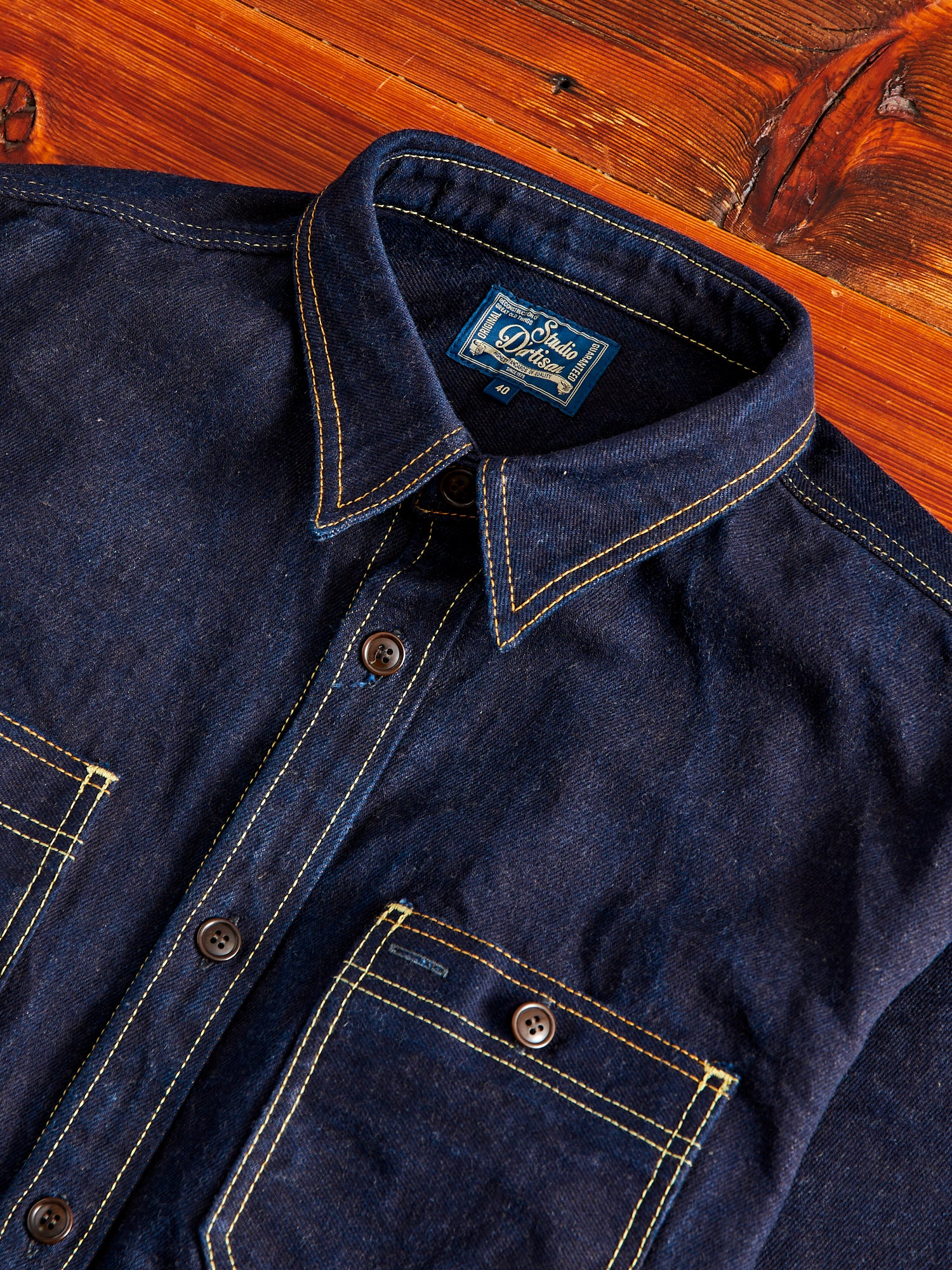 Aishibuzome Selvedge Denim Work Shirt in Indigo - Image 3