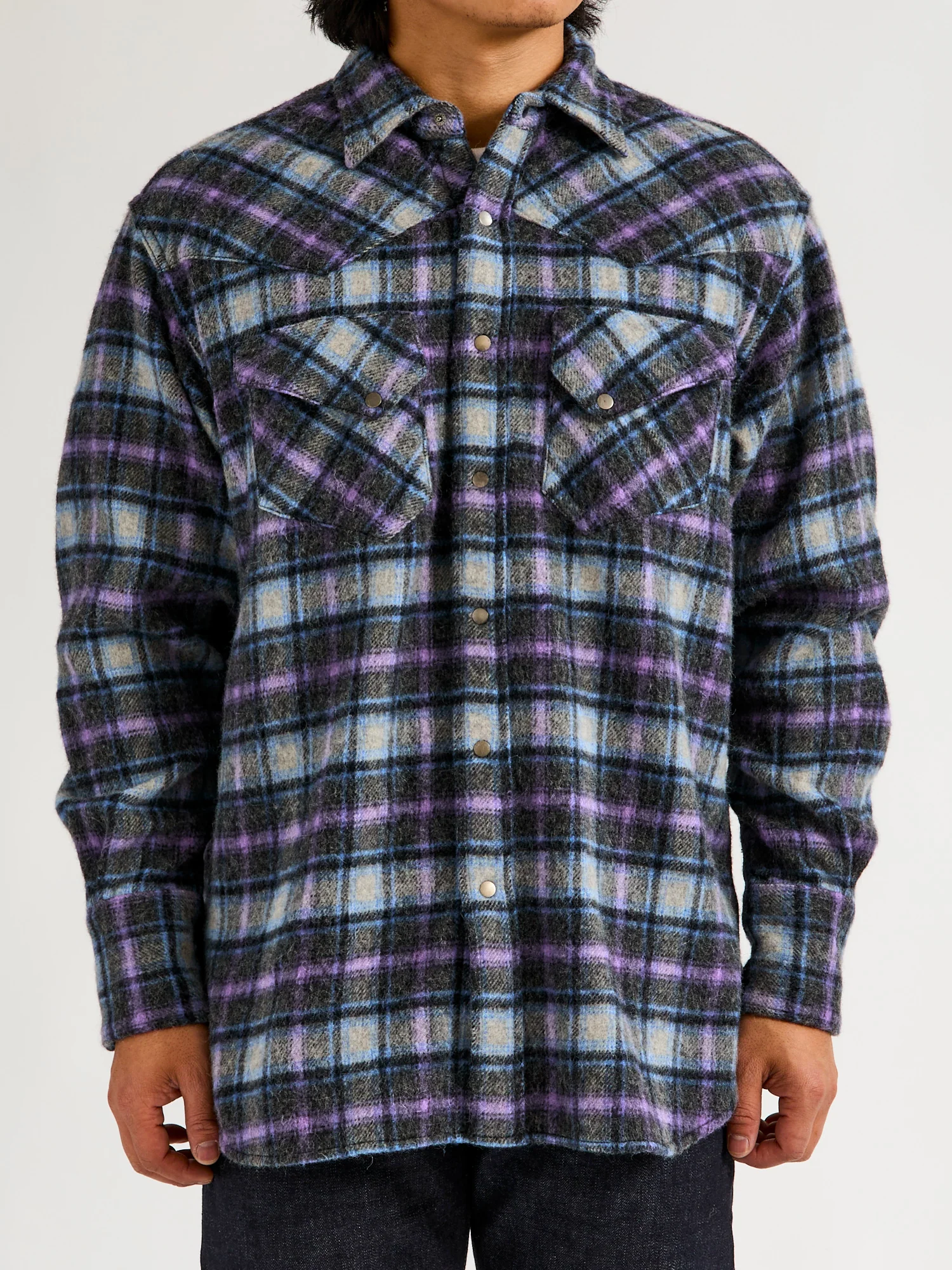 Alpaca Shaggy Western Button-Down Shirt in Purple - Image 2