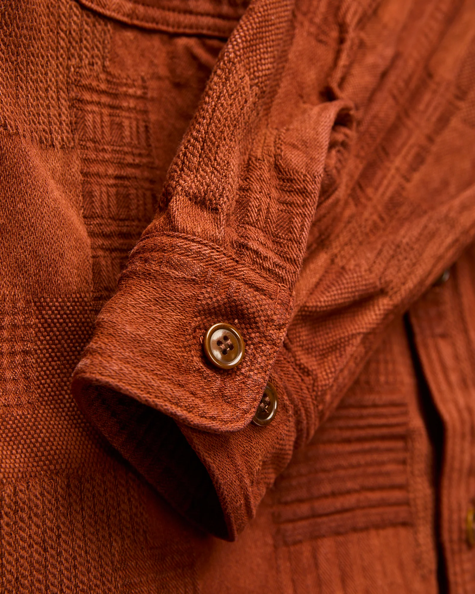 "Amami Dorozome" Boro Workshirt in Amber Brown - Image 5
