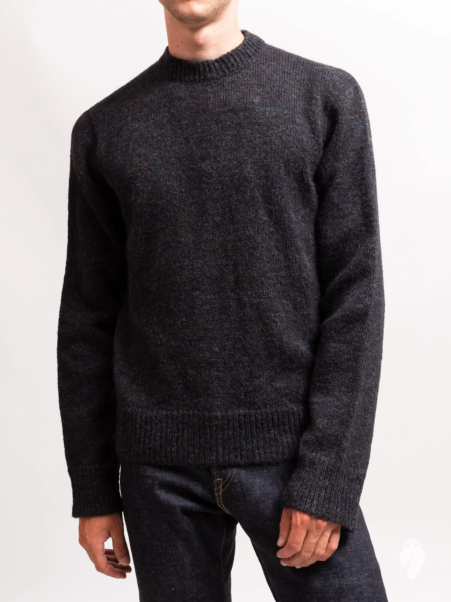 Base Roundneck Sweater in Black Tweed - Image 2