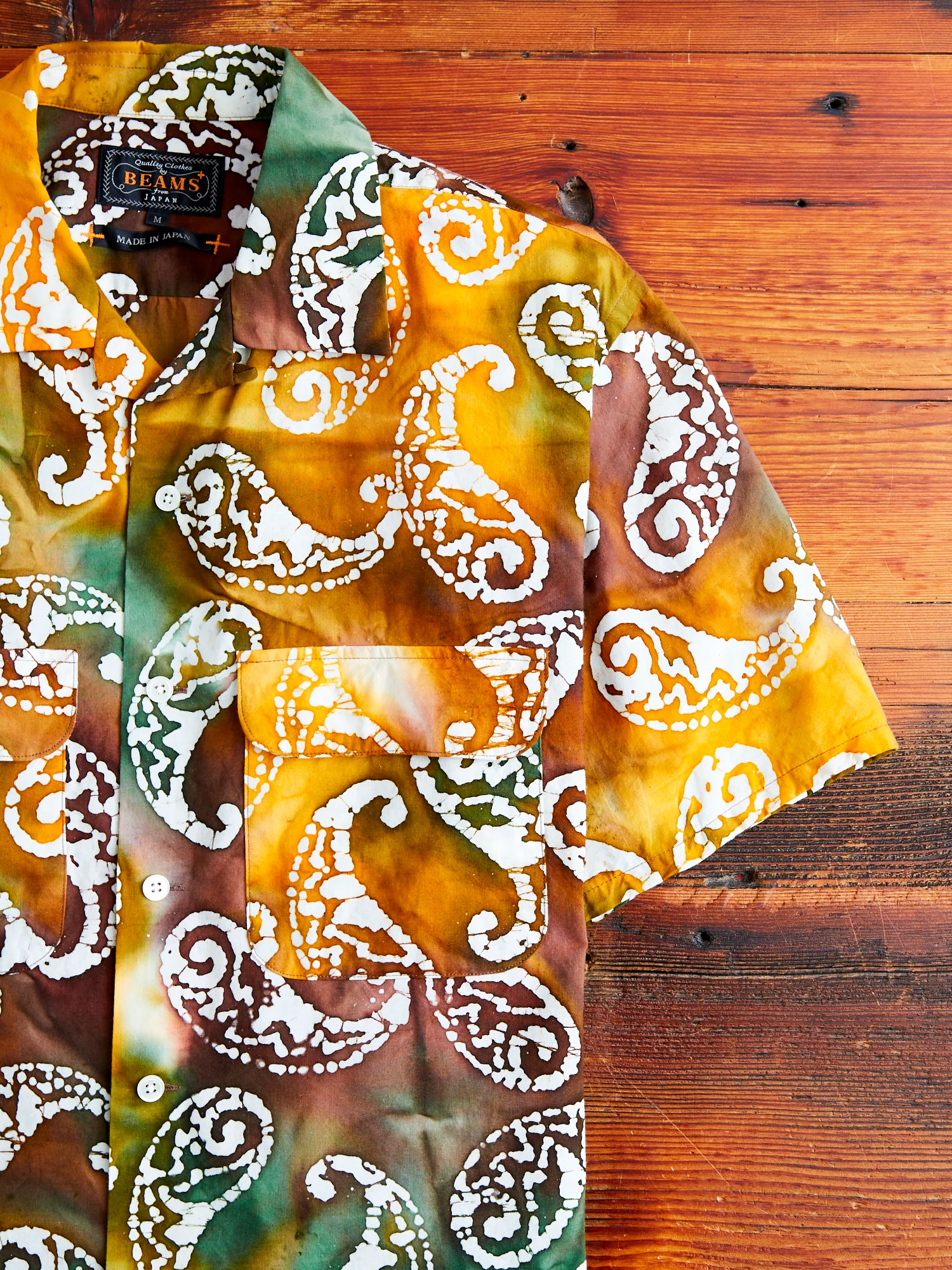 Batik Print Open Collar Shirt in Brown - Image 5