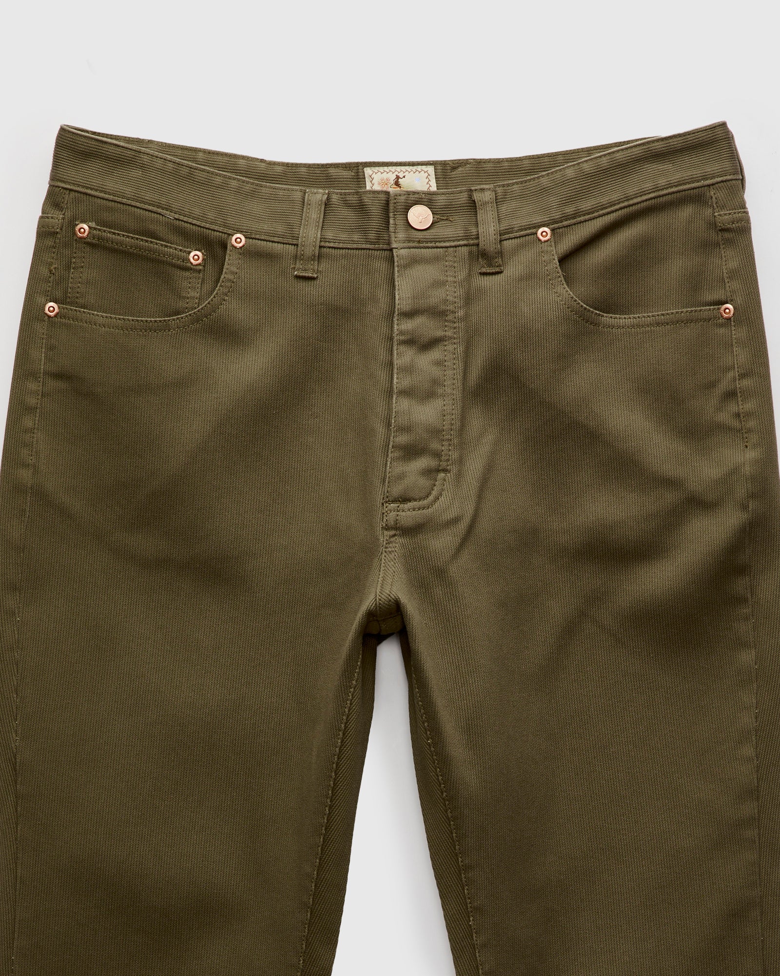 Bedford Cord Five Pocket Trousers in Faded Olive - Image 4