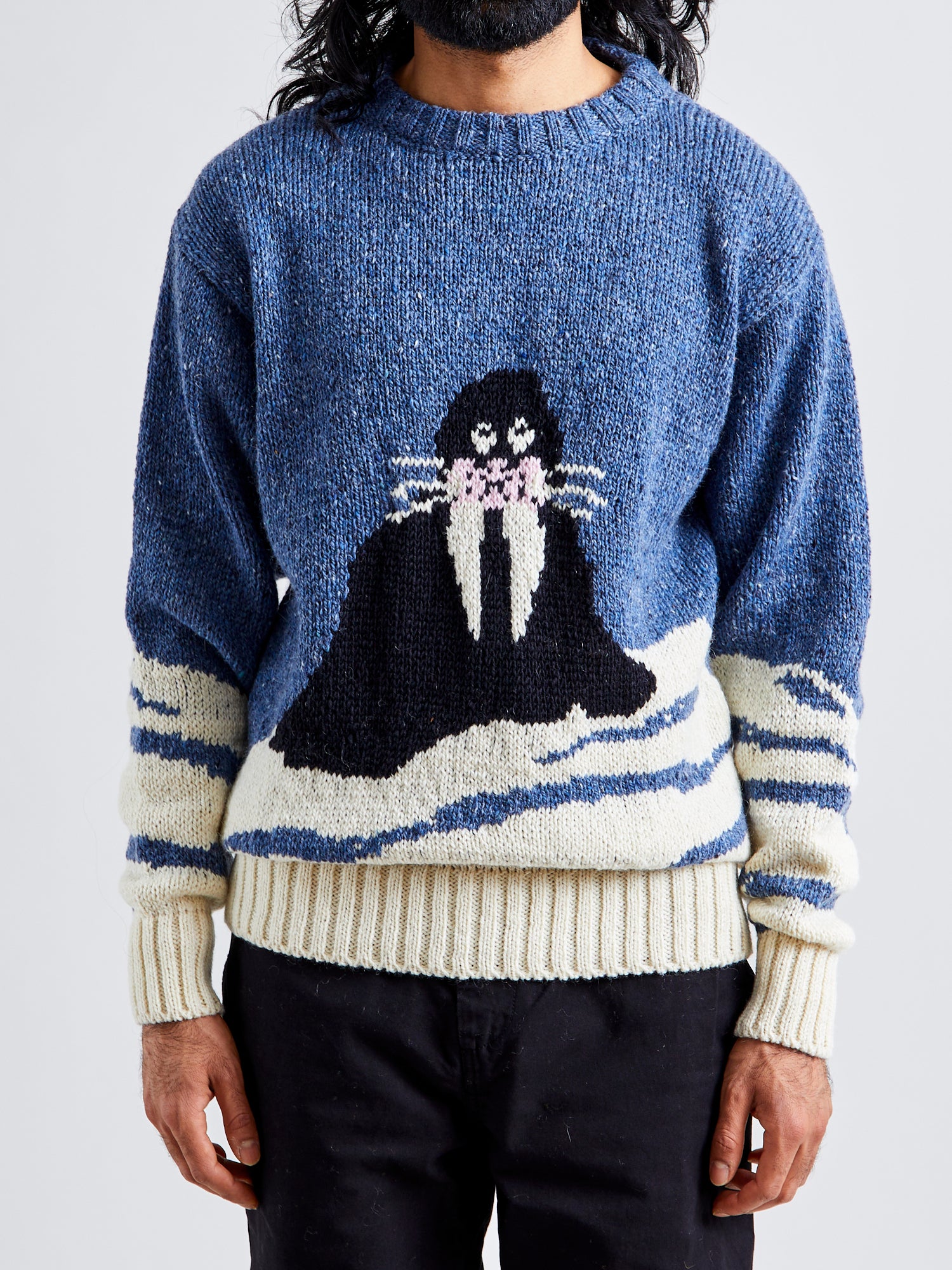 "Best Walrus In Town" Wool Sweater in Blue - Image 2
