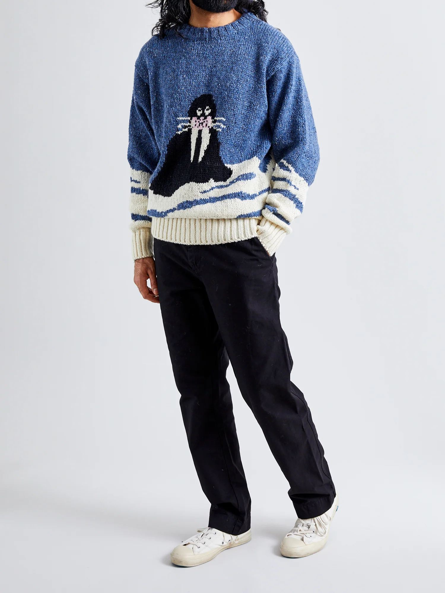 "Best Walrus In Town" Wool Sweater in Blue - Image 8