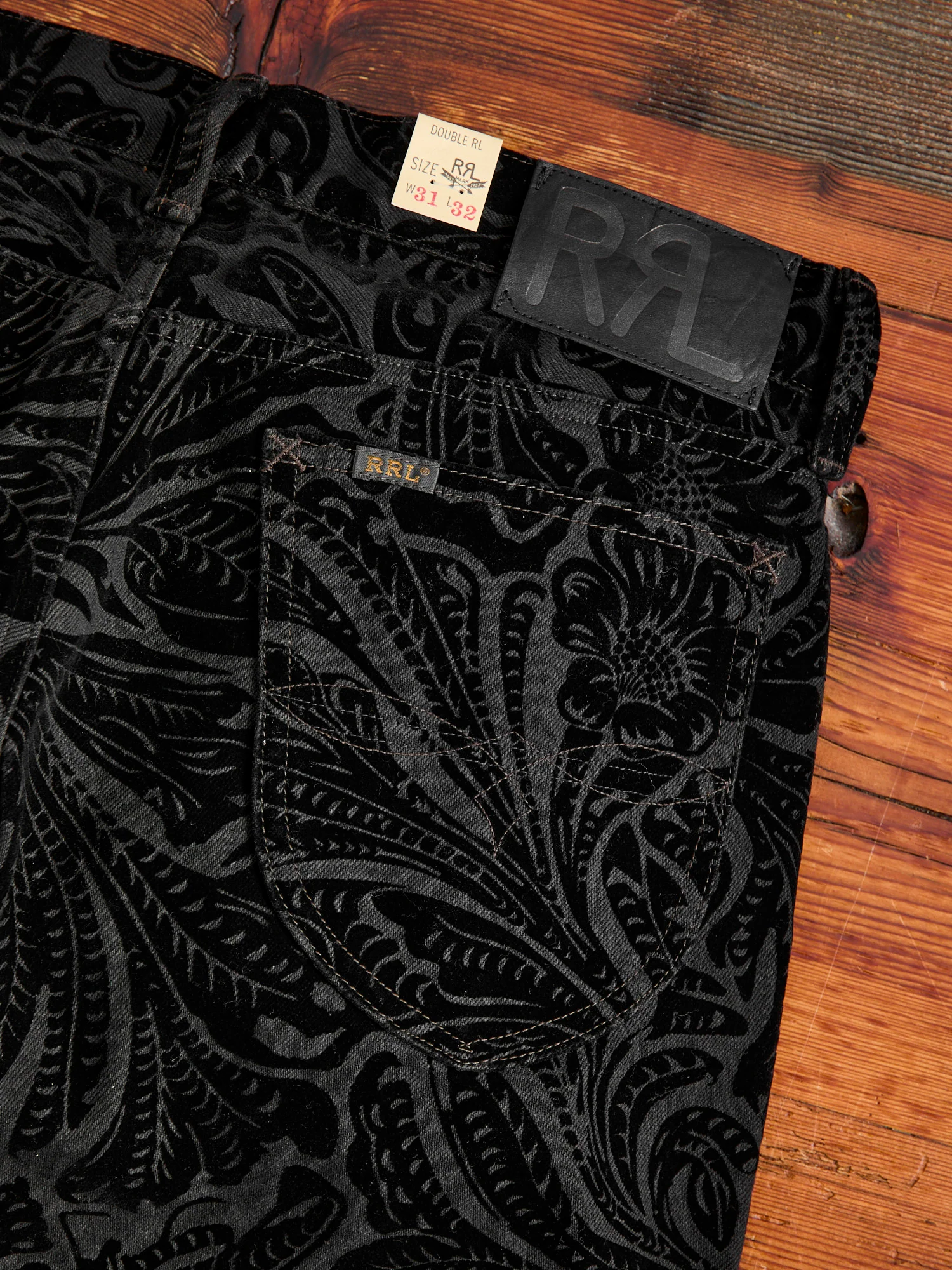 "Black Floral" 12oz Flocked Denim - High Slim Fit - Image 6