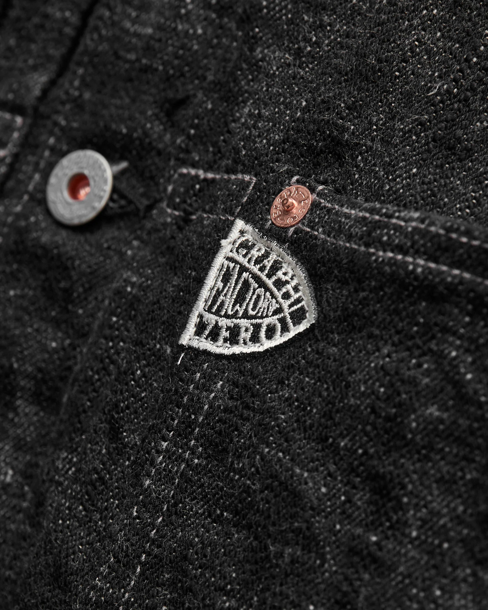 "Black Skein Dye" 15oz Black WWII Type-1 Selvedge Denim Jacket - Image 6