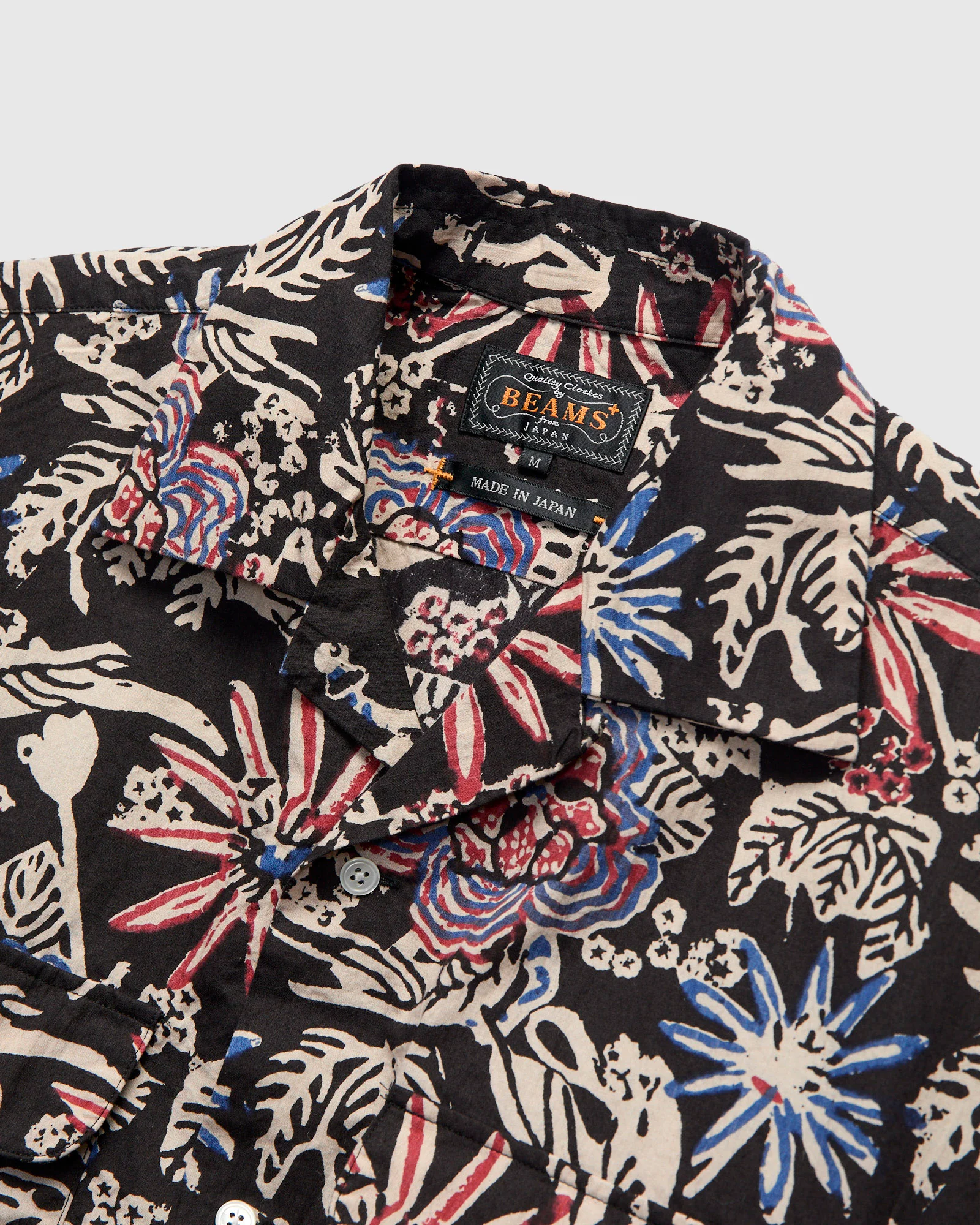 Block Print Open Collar Shirt in Black - Image 4