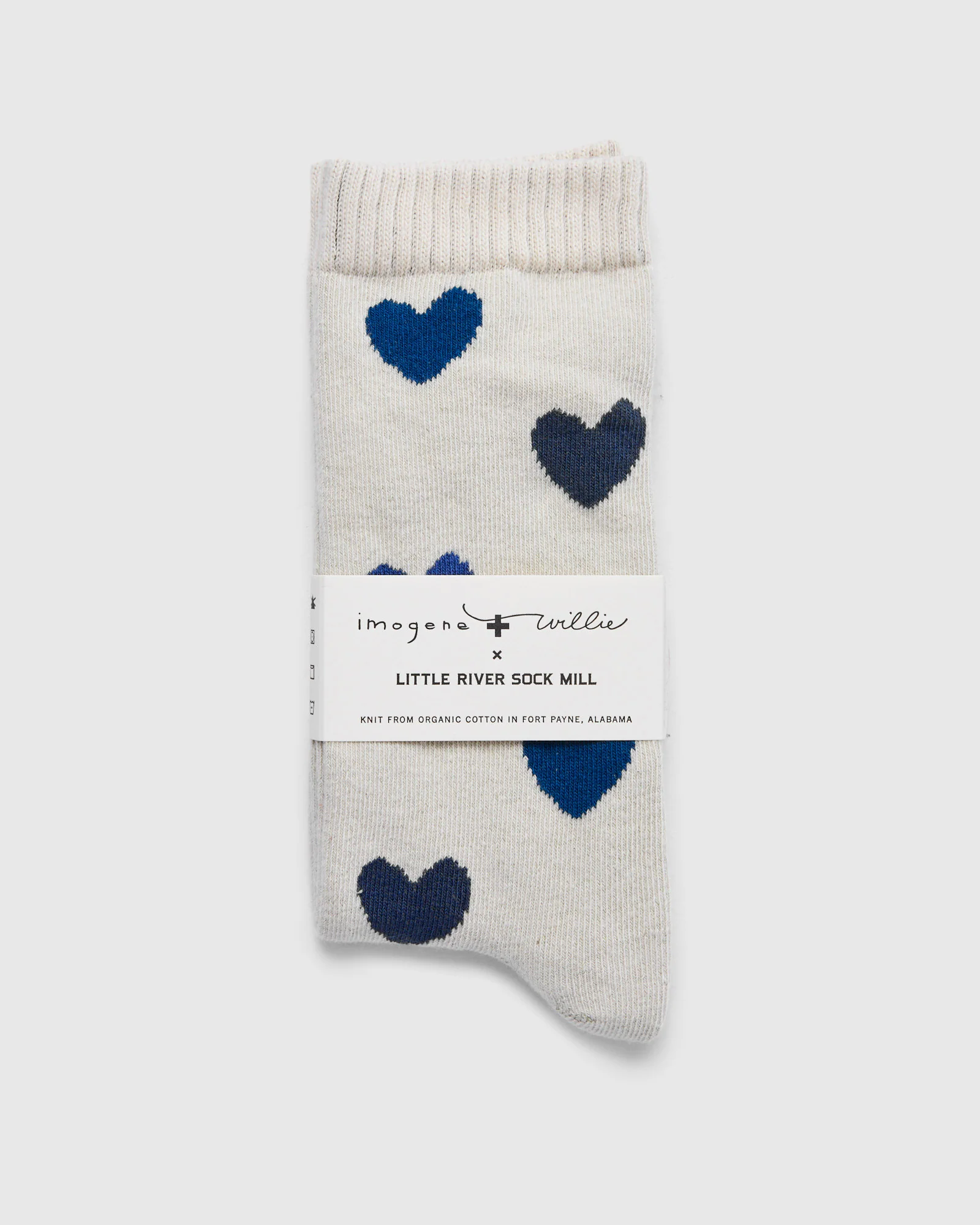Blue Heart Socks in Natural