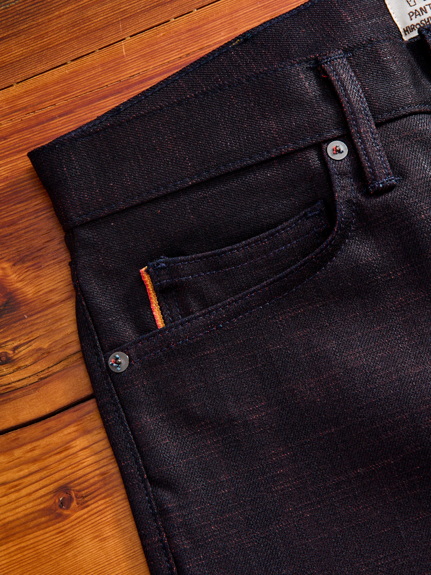 "Etched" 13oz Bordeaux Weft Stretch Selvedge Denim - Pen Slim - Image 7