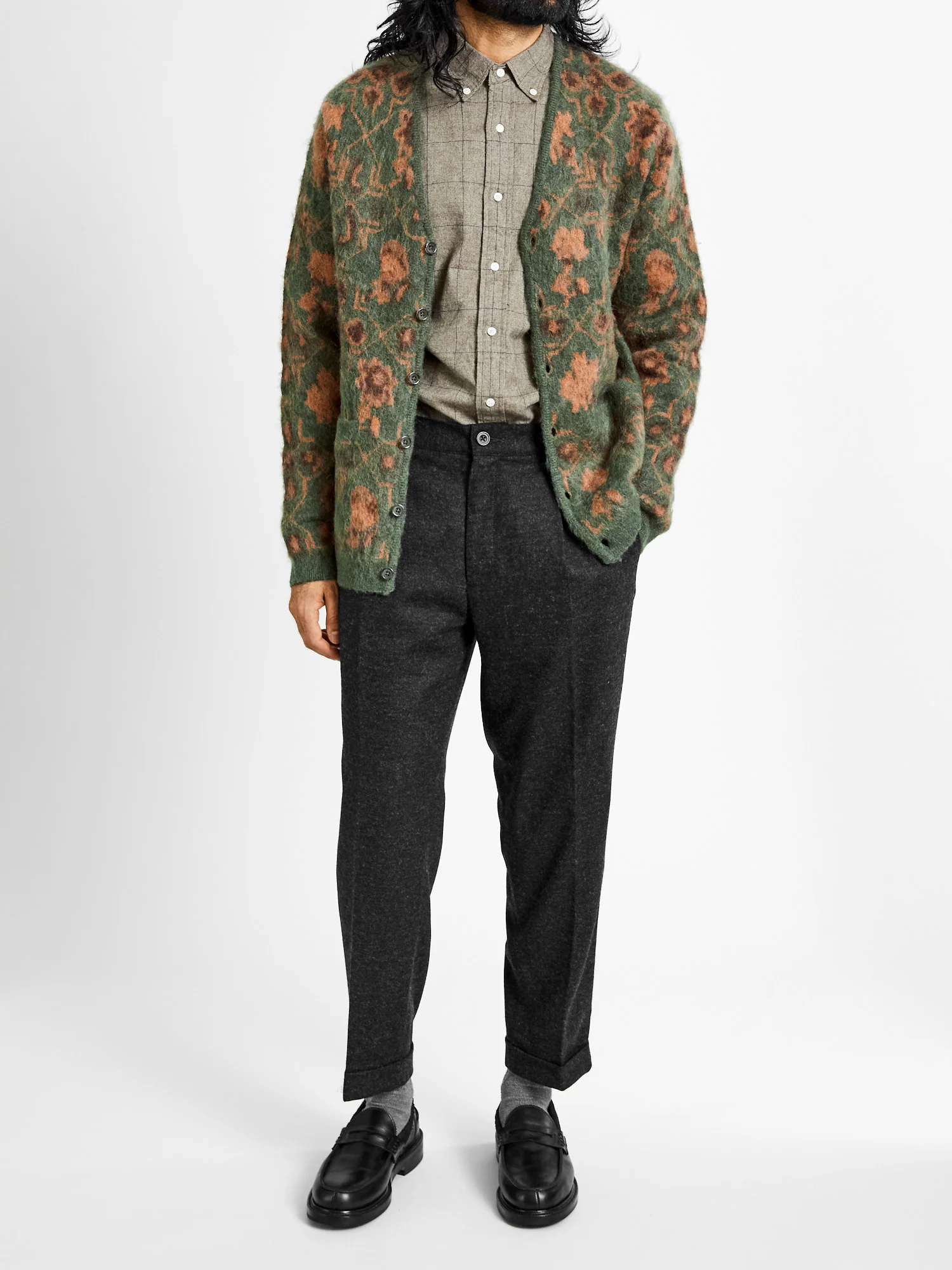 Botanical Pattern Jacquard Cardigan in Olive - Image 9