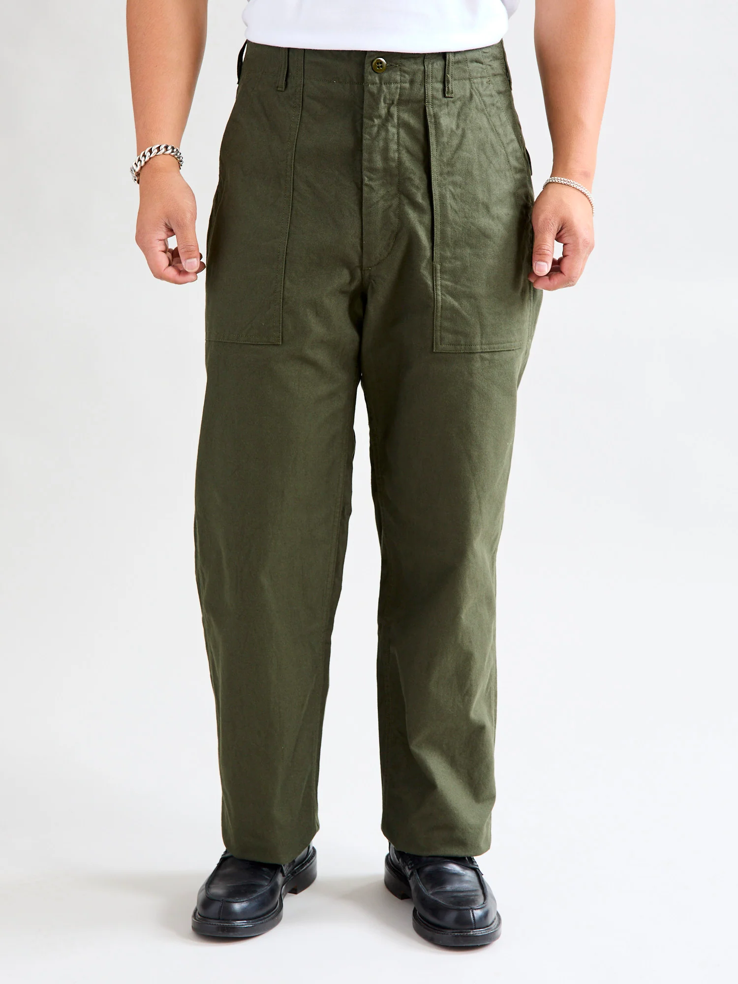 Brushed Herringbone Fatigue Pants in Olive - Image 2