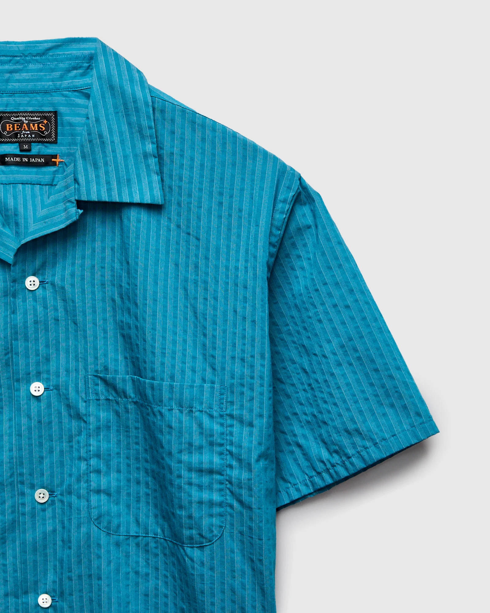 Bumpy Stripe Open Collar Shirt in Blue - Image 4
