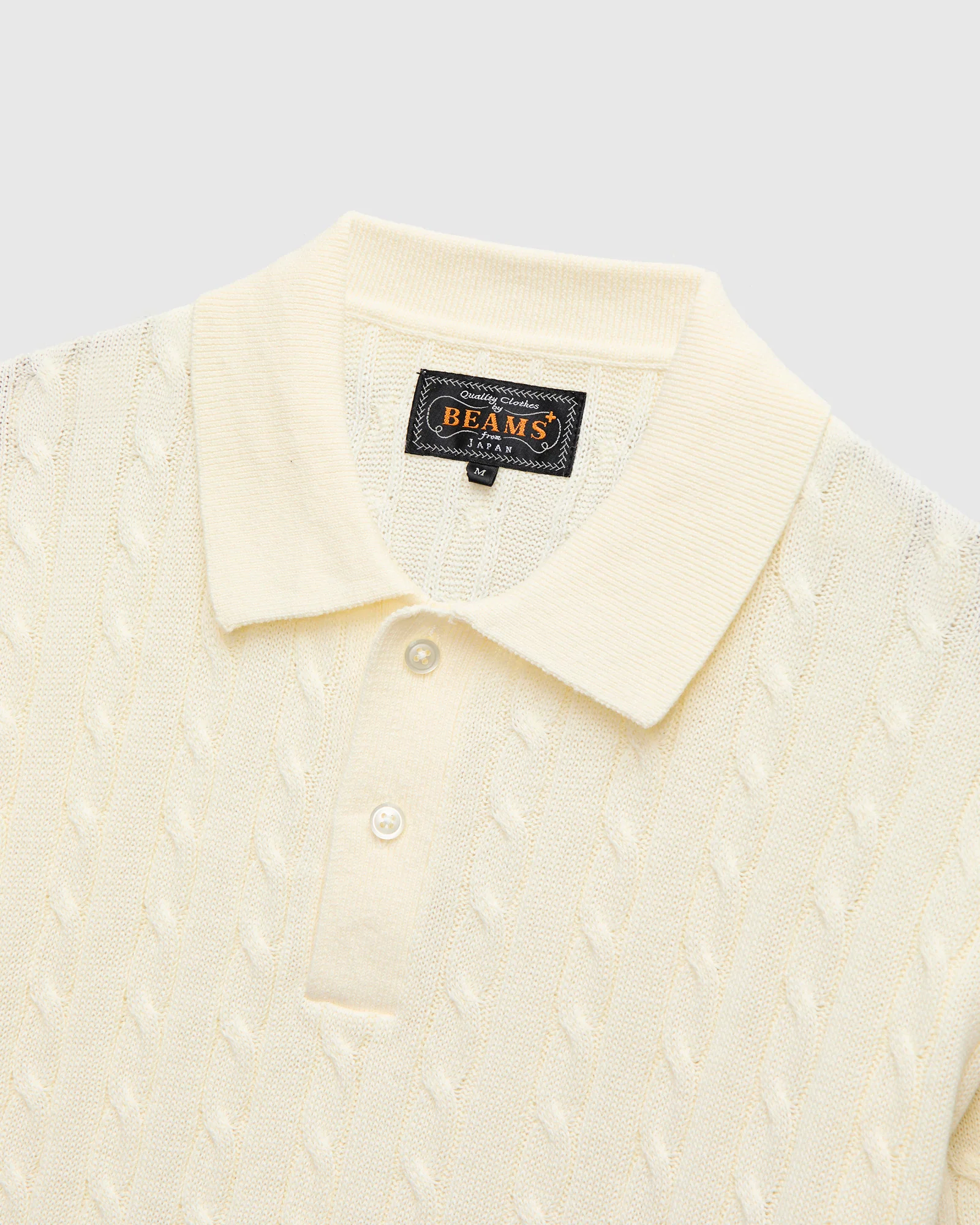 Cable Knit Polo Short Sleeve Sweater in White - Image 3