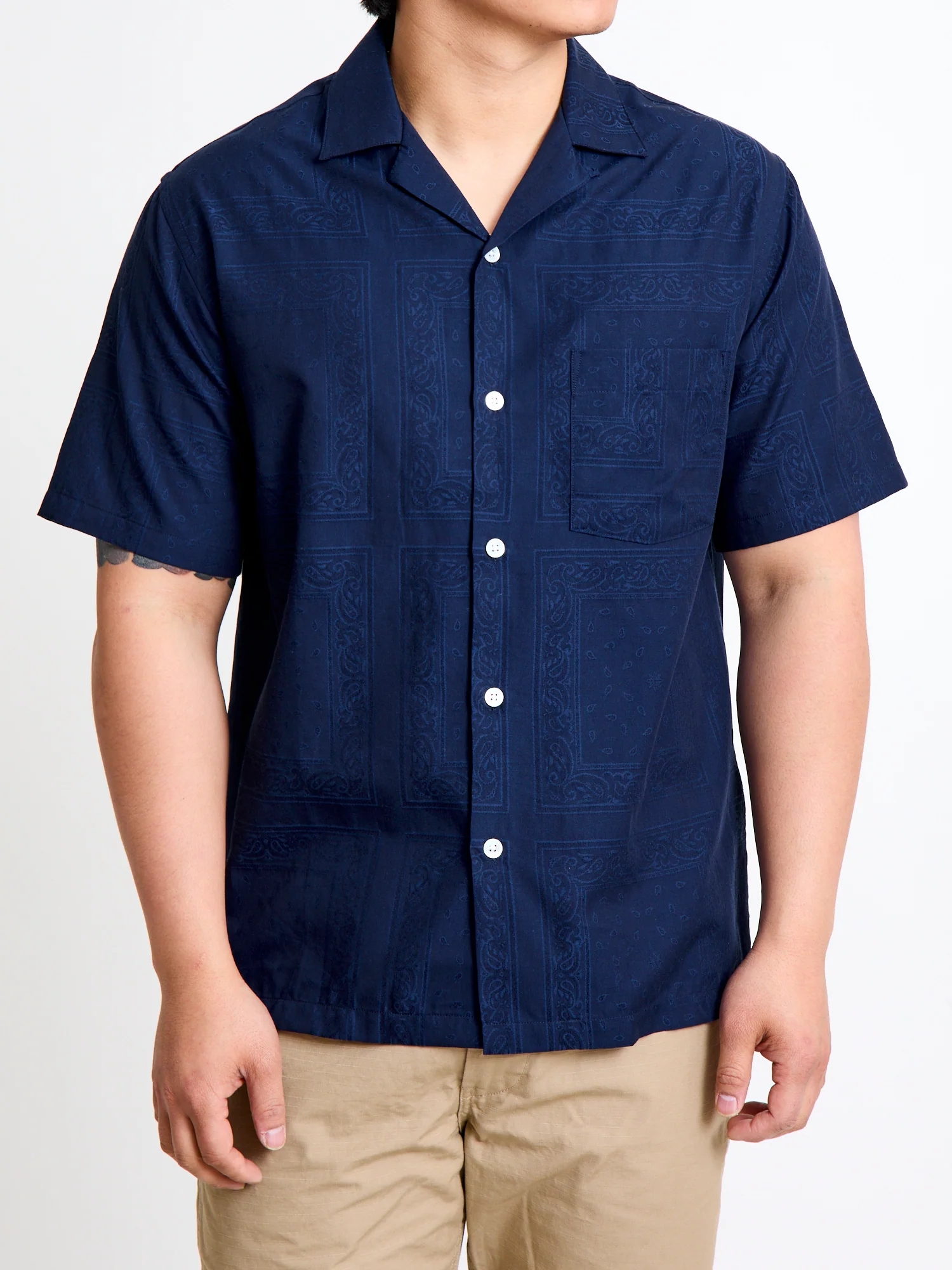 Classic Paisley Button-Up Shirt in Navy - Image 2