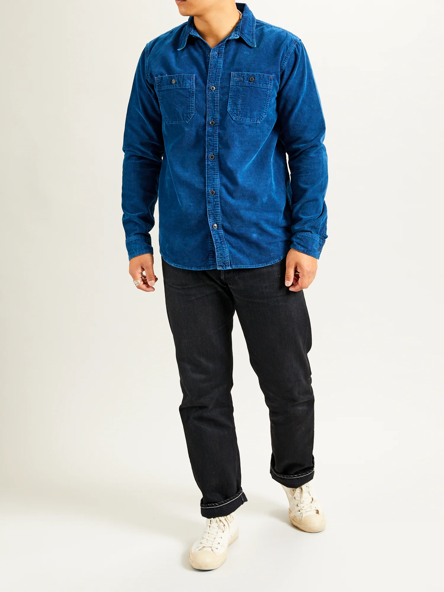 Cameron Corduroy Workshirt in Medium Indigo Wash - Image 10