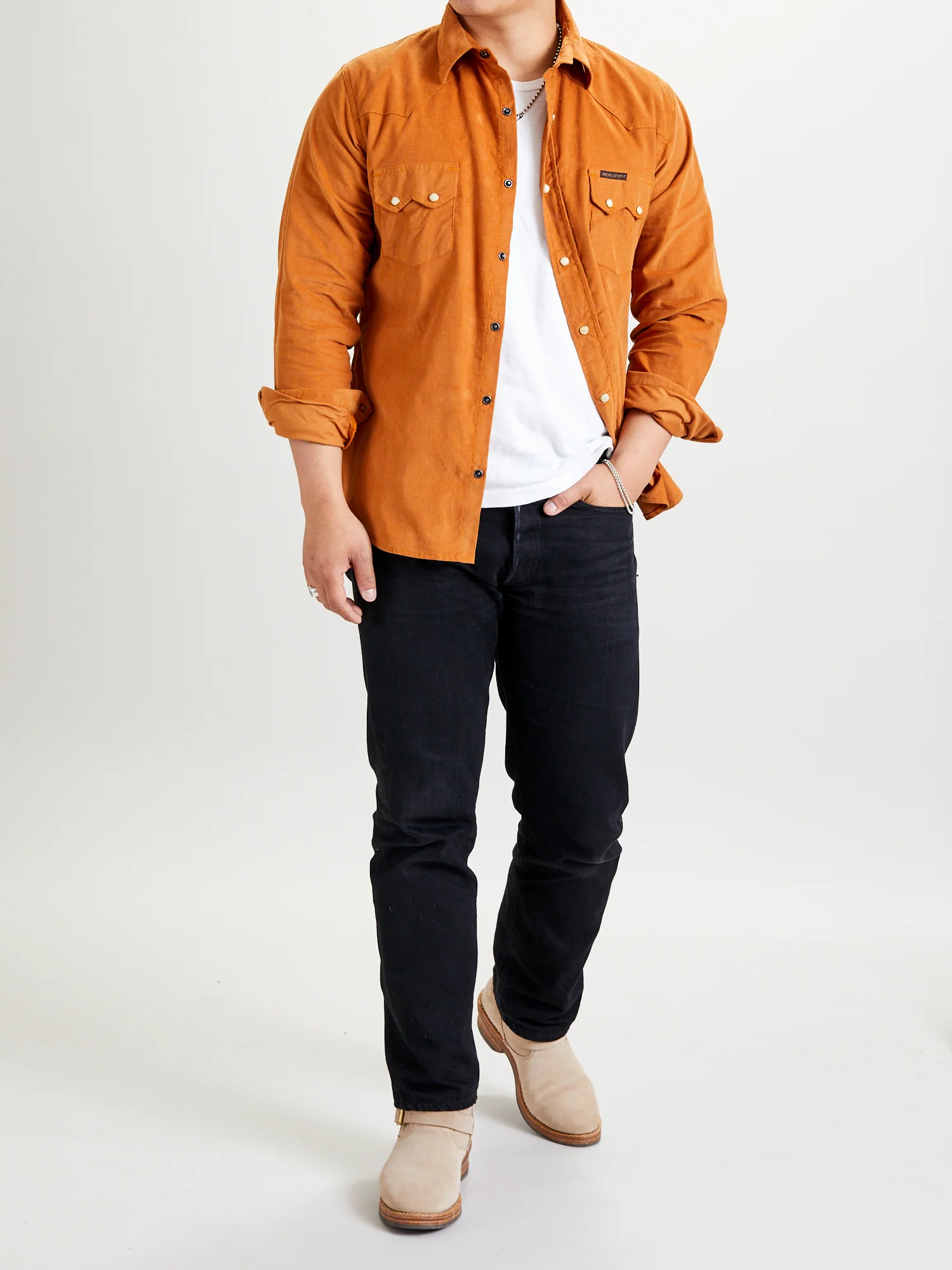 Corduroy Dollard Western Shirt in Beige - Image 9
