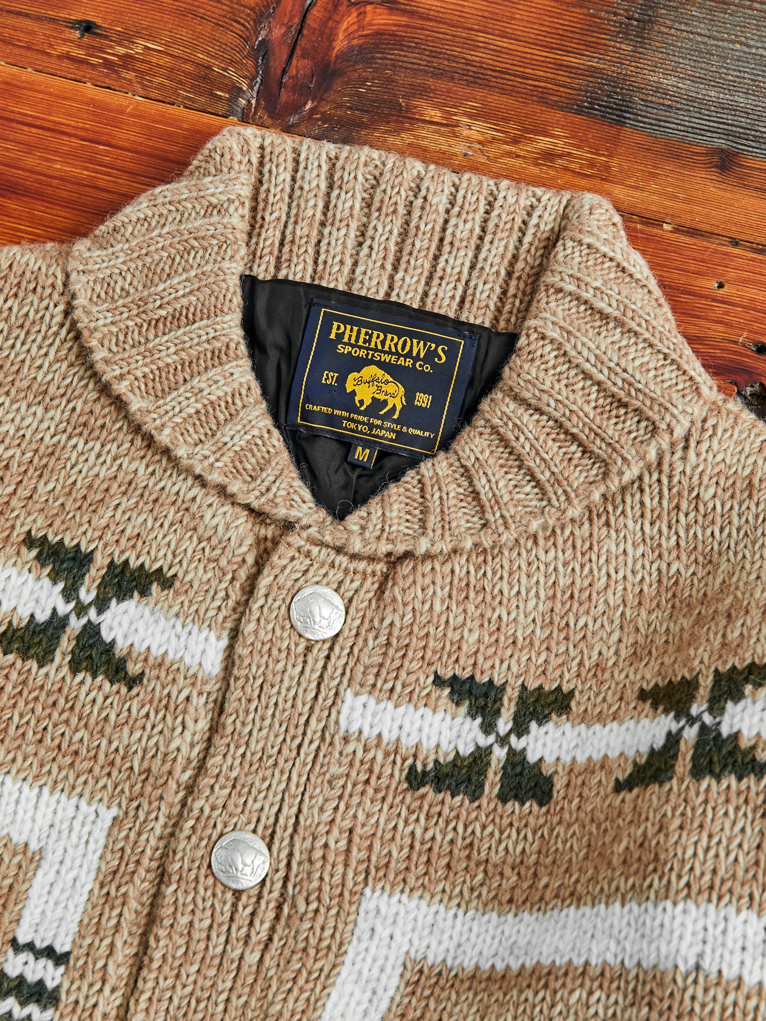 Cowichan Handknit Cardigan Sweater in Beige - Image 3