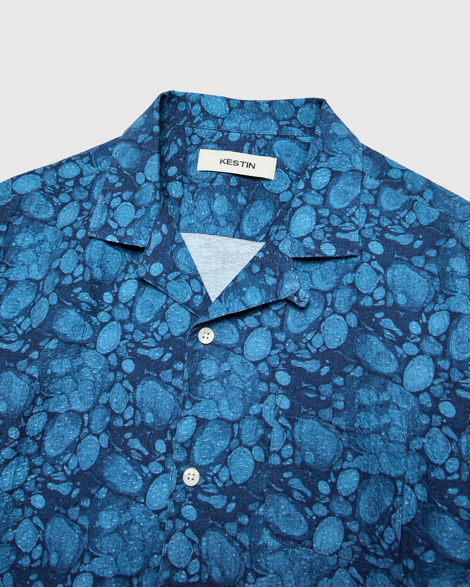 Textured Crammond Shirt in Blue Marble Print - Image 3