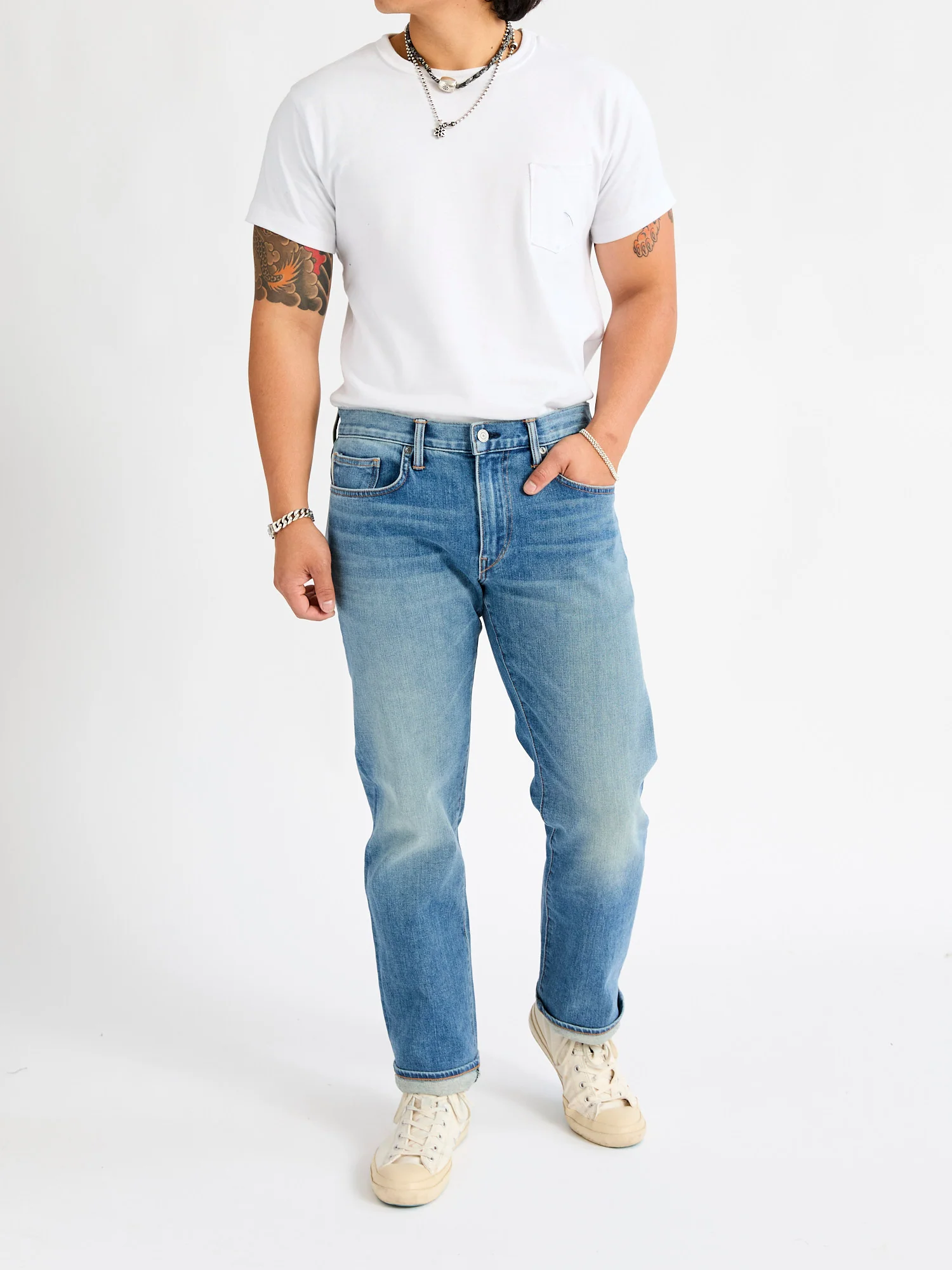 "Cyndi" 10.5oz Washed Indigo Stretch Selvedge Denim - Hammer Straight - Image 15
