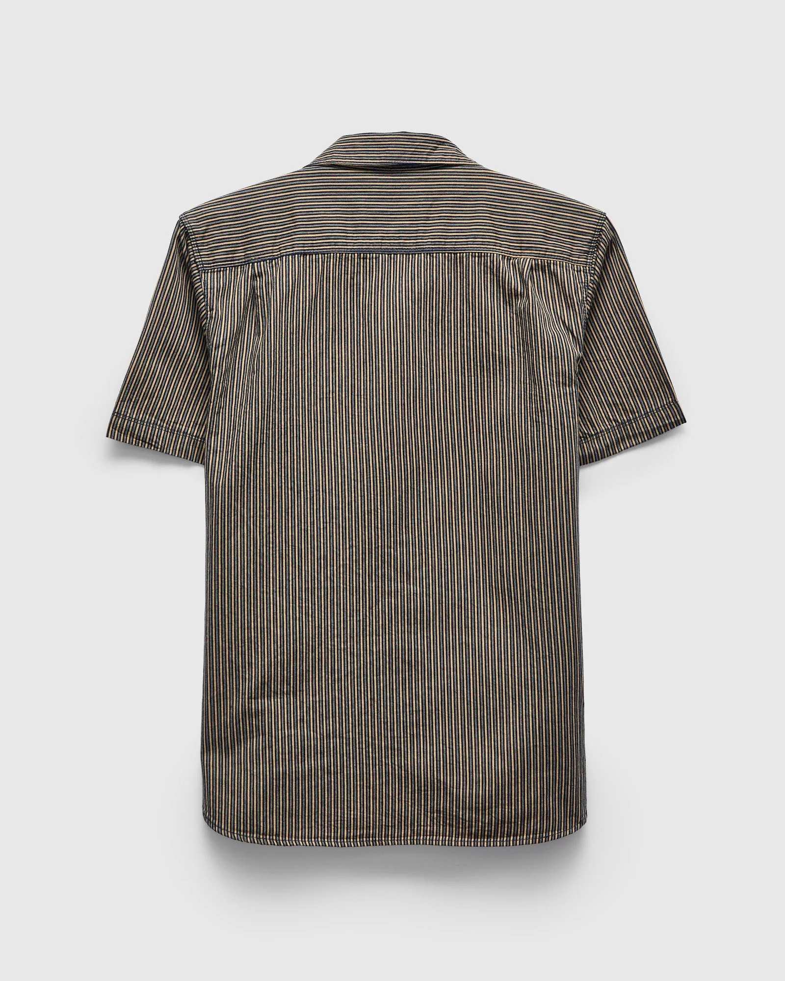 Dayton Short Sleeve Workshirt in Beige Stripe - Image 2