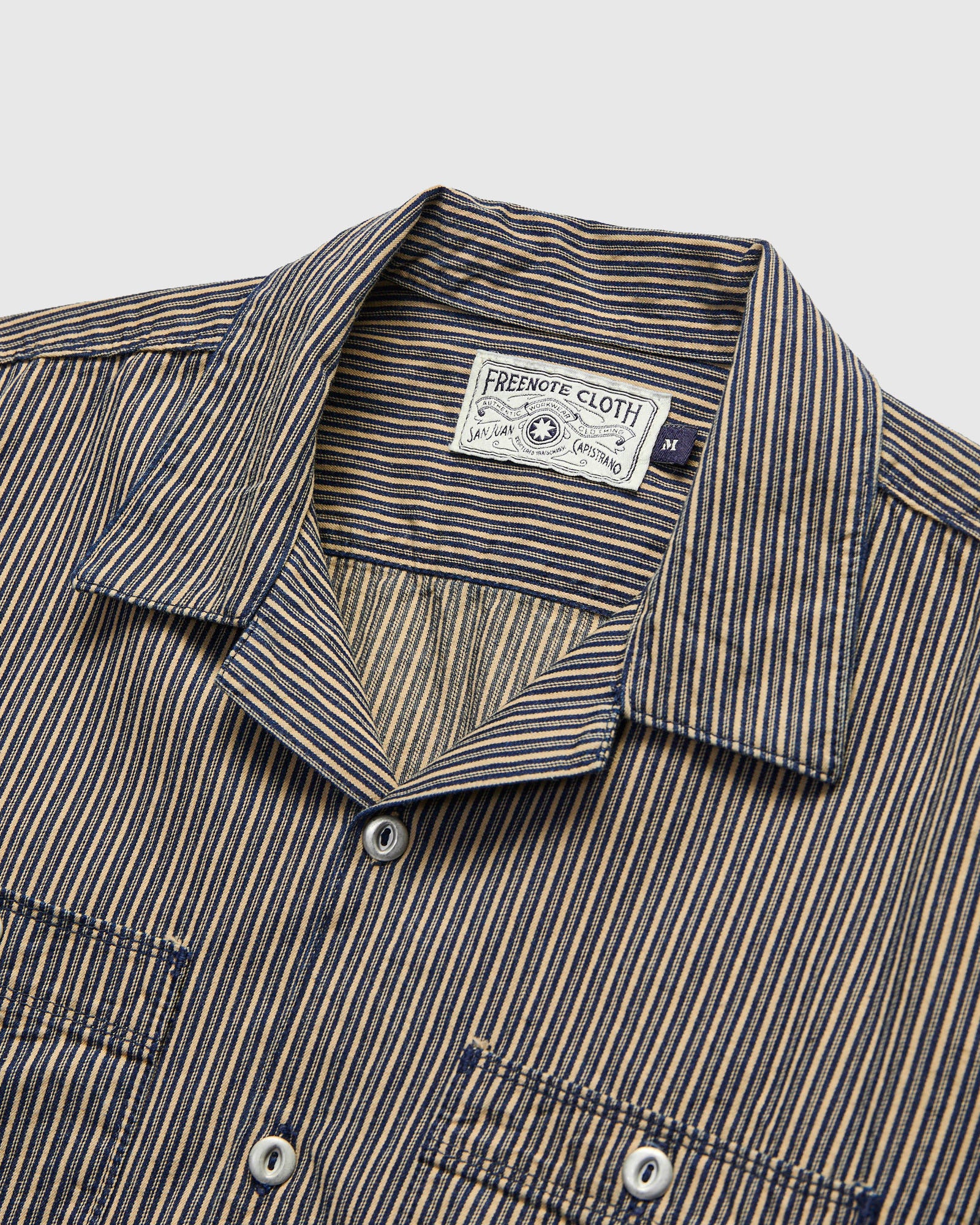 Dayton Short Sleeve Workshirt in Beige Stripe - Image 3