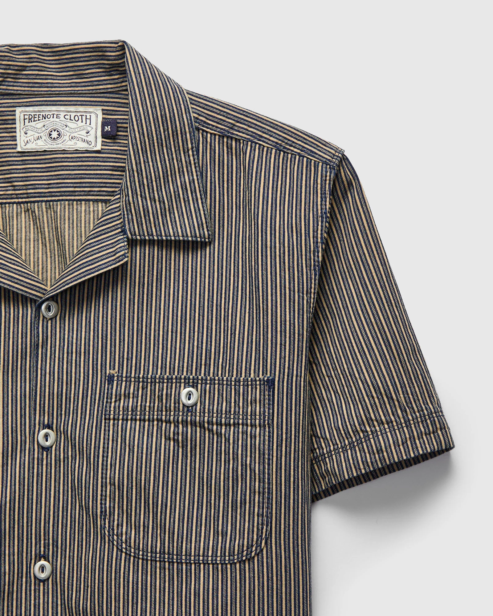 Dayton Short Sleeve Workshirt in Beige Stripe - Image 4