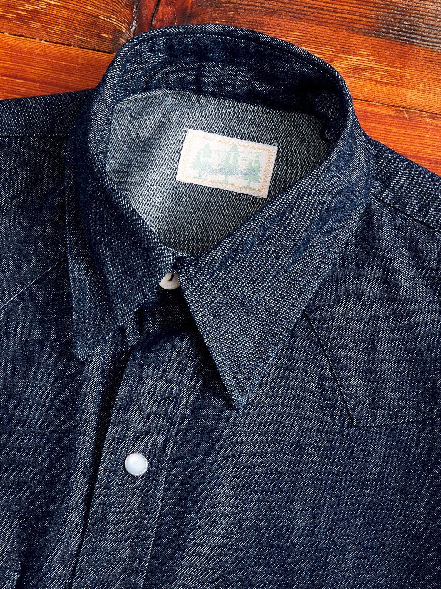 Denim Pearl Snap Shirt in Rinsed Indigo - Image 3