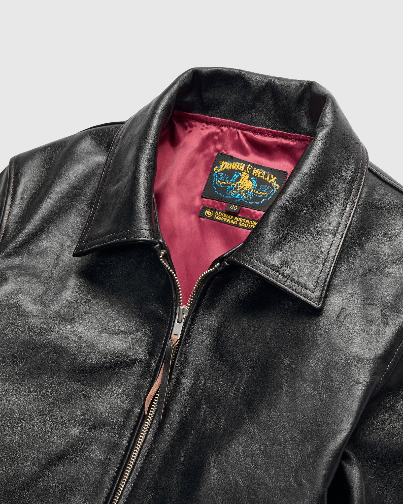 "Dodecagon" Horsehide Leather Jacket in Teacore Black - Image 4