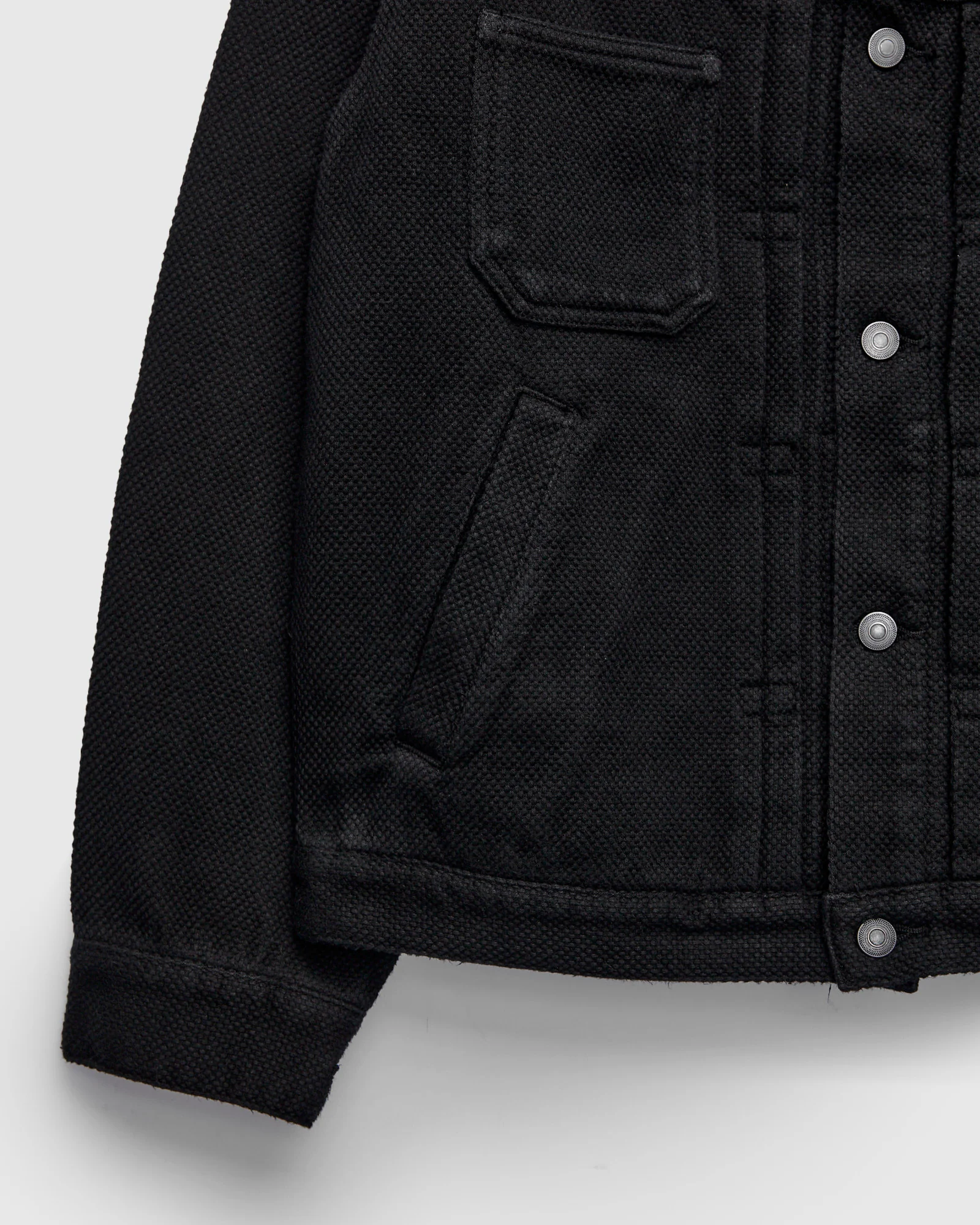 Double Cloth Sashiko Trucker Jacket in Black - Image 6