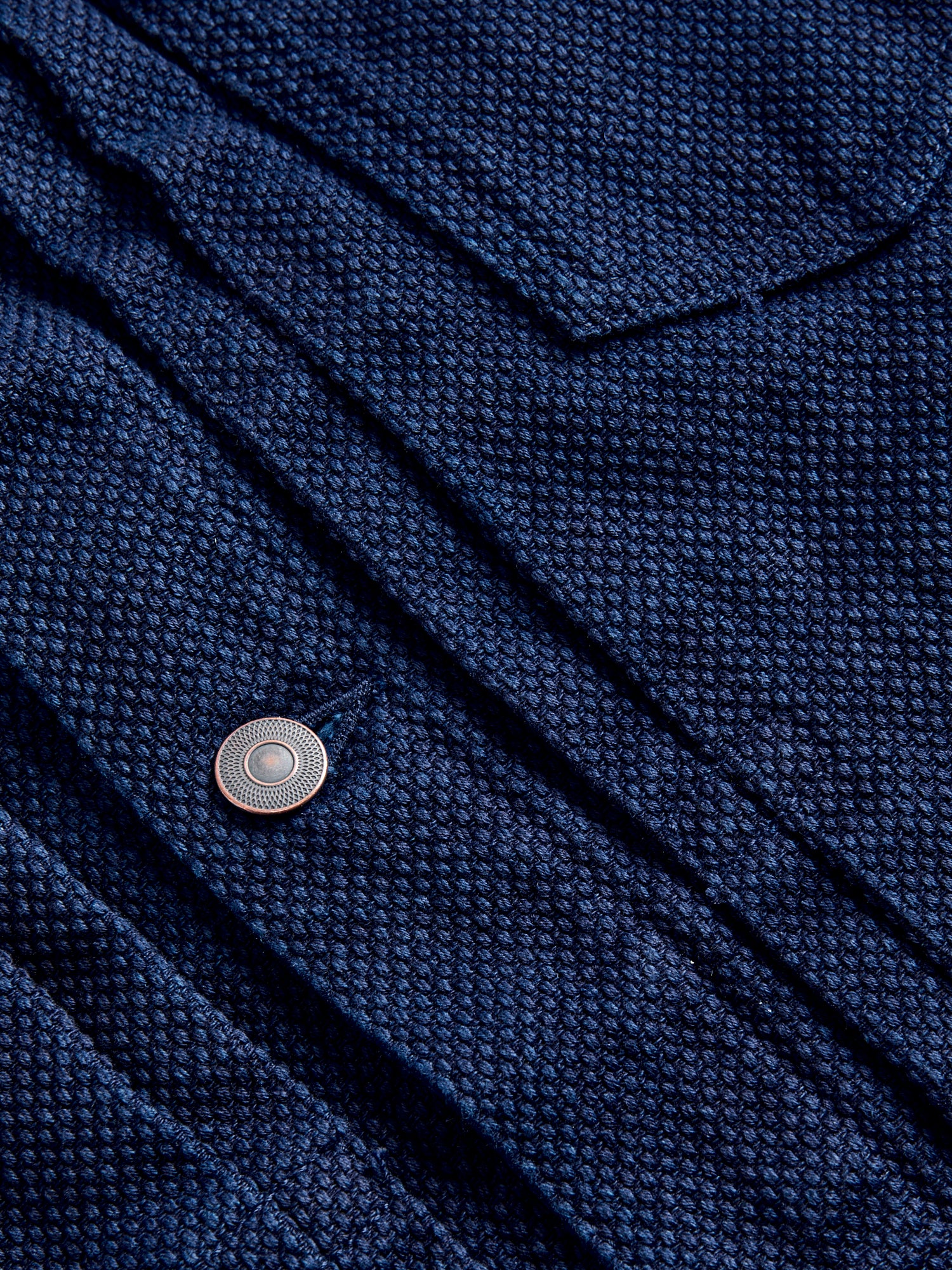 Double Cloth Sashiko Trucker Jacket in Hand Dyed Indigo - Image 5