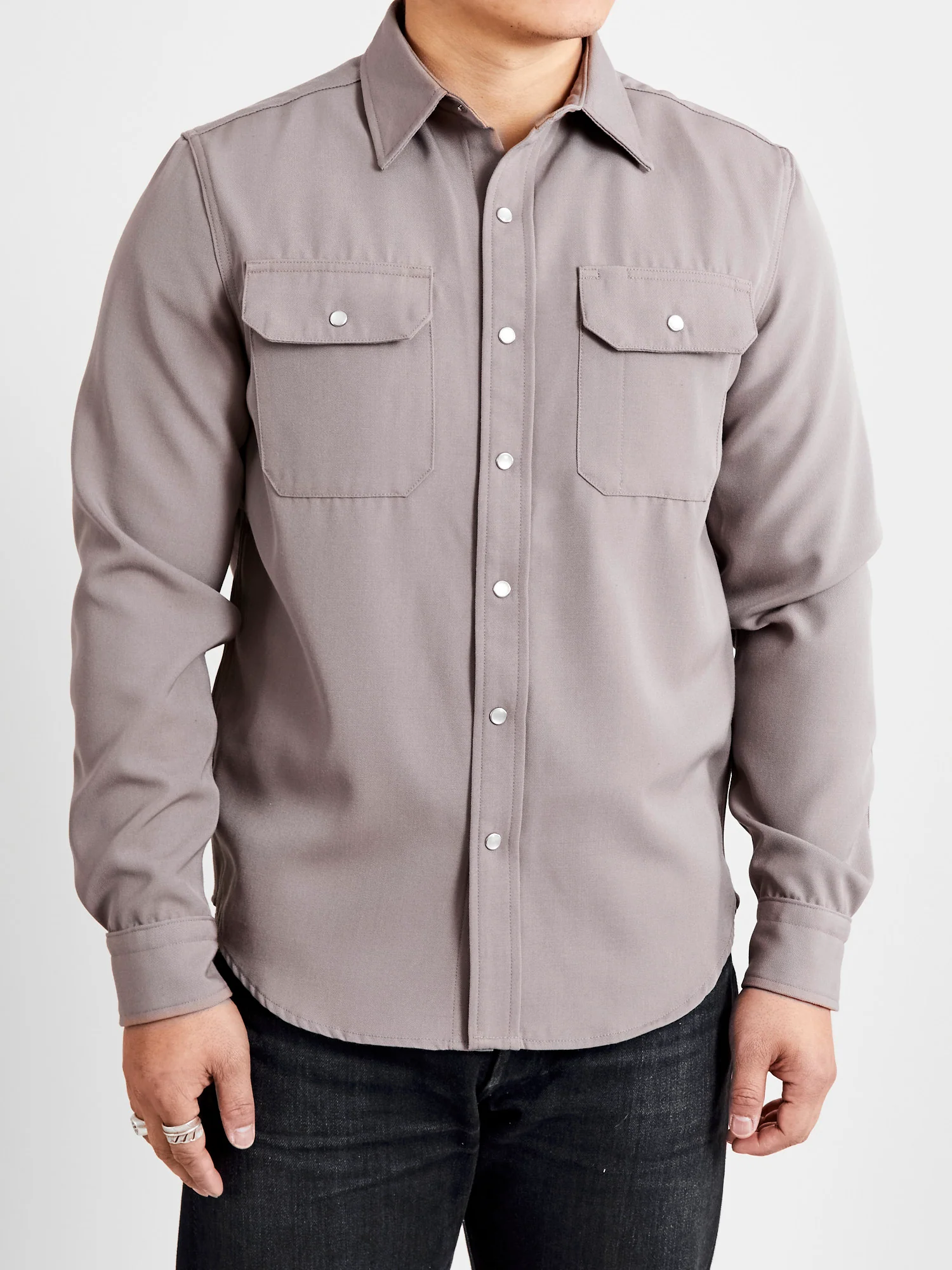 Drover Overshirt in Smoke Gabardine - Image 2