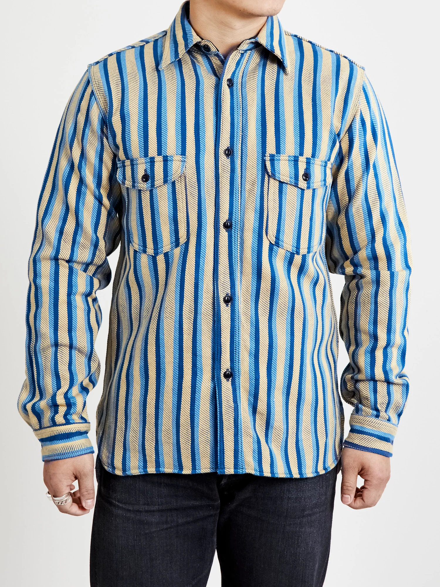 "Drunk Stripe" Flannel Shirt in Yellow - Image 2