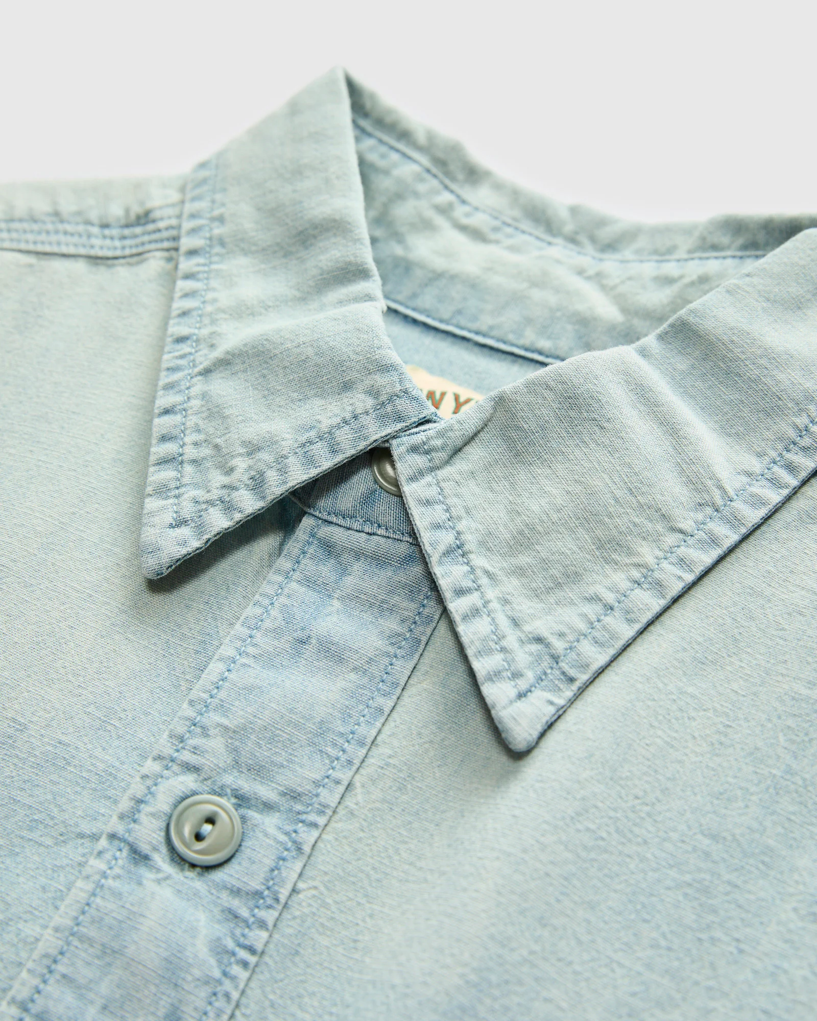 Embroidered Chambray Workshirt in Sunfaded Indigo - Image 5